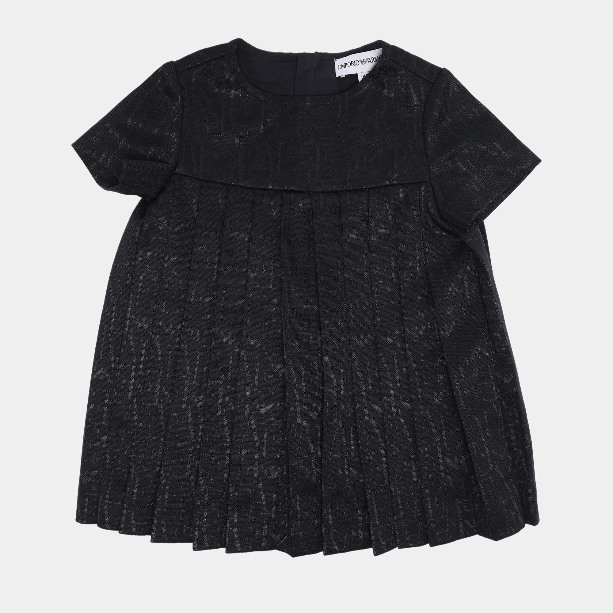 Pre Owned Emporio Armani Black Jersey Pleated Dress 9M