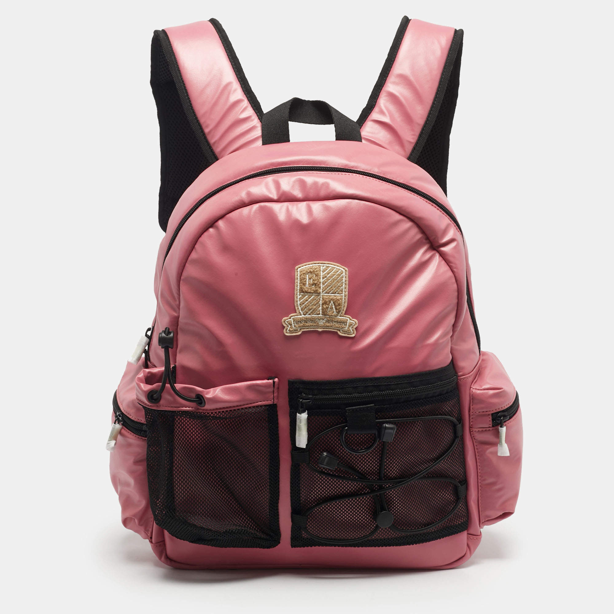 Pre Owned Emporio Armani Pink Polyester Logo Crest Backpack