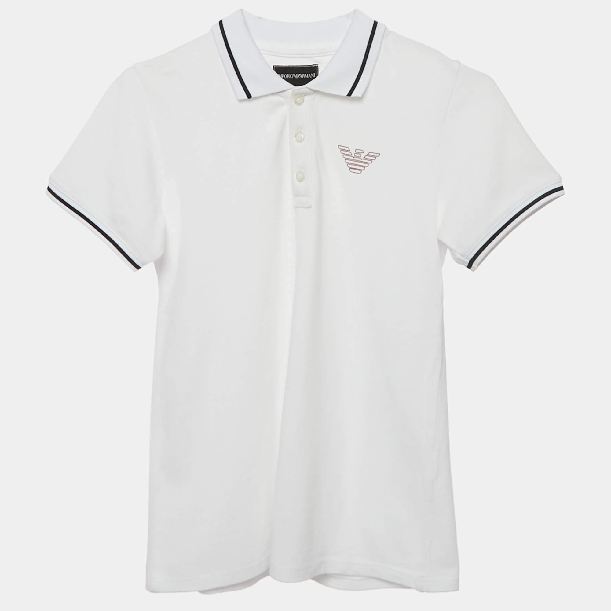 Pre Owned Emporio Armani Kids White Cotton Pique Polo T-Shirt 10 Yrs 