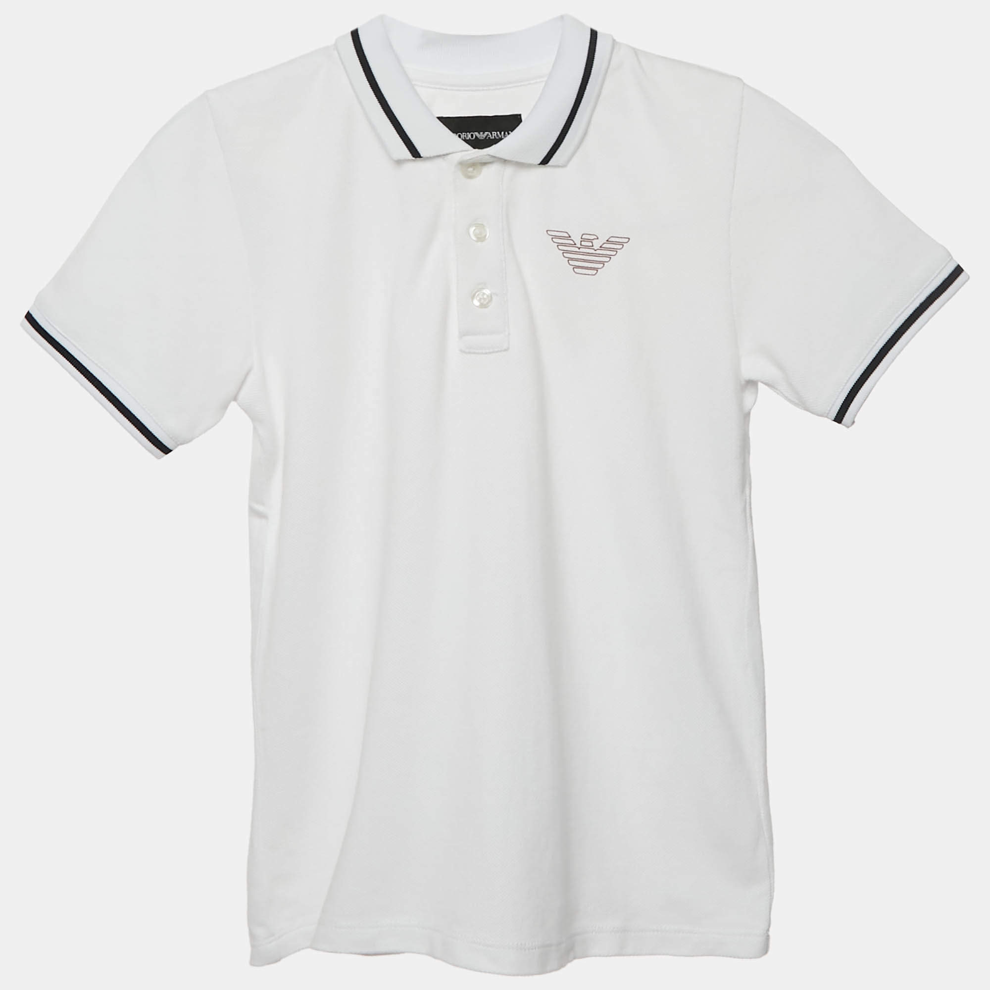 Pre Owned Emporio Armani Kids White Eagle Logo Print Cotton Pique Polo T-Shirt 6 Yrs 