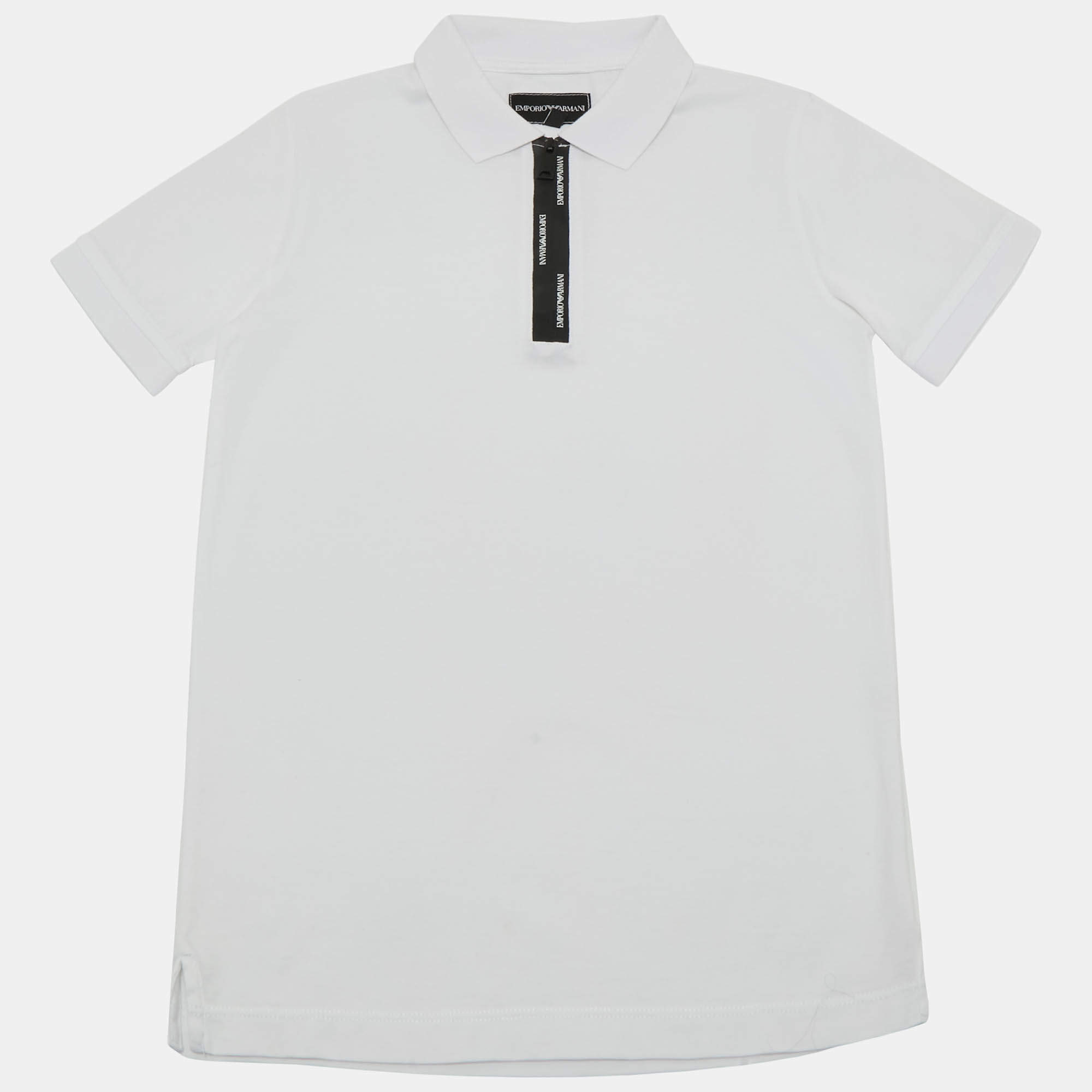 Pre Owned Emporio Armani Kids White Jersey Zipper Detail T-Shirt 10 Yrs