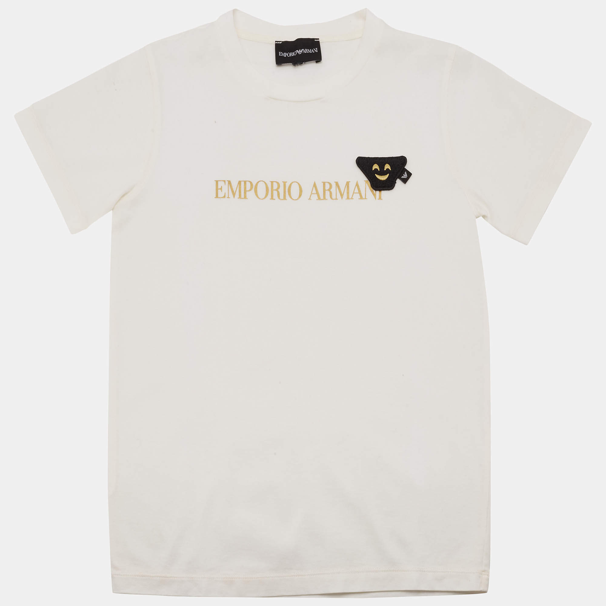 Pre Owned Emporio Armani Kids White Logo Printed Jersey T-Shirt 7 Yrs