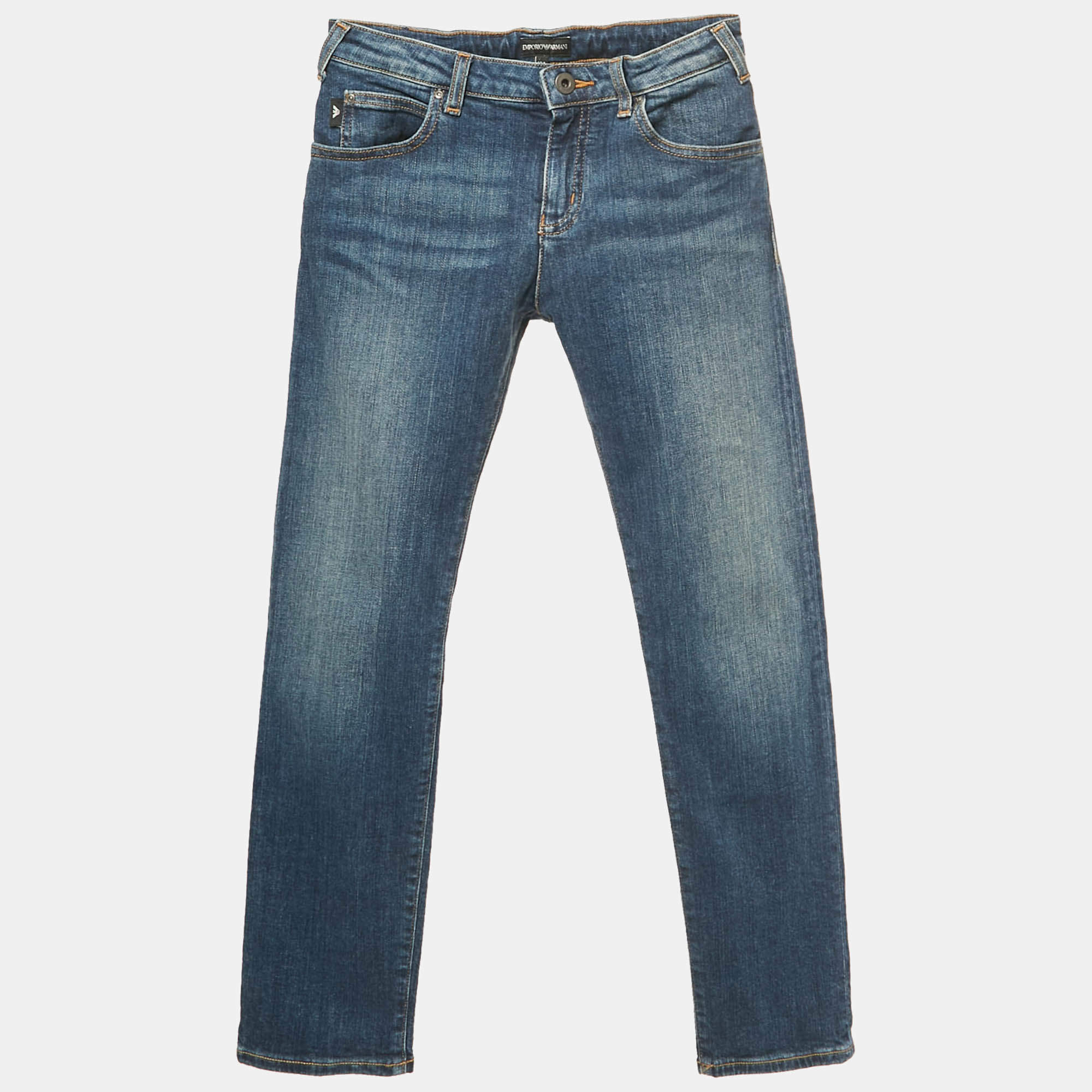 Pre Owned Emporio Armani Kids Blue Faded Denim Skinny Jeans 10 Yrs Waist 25"