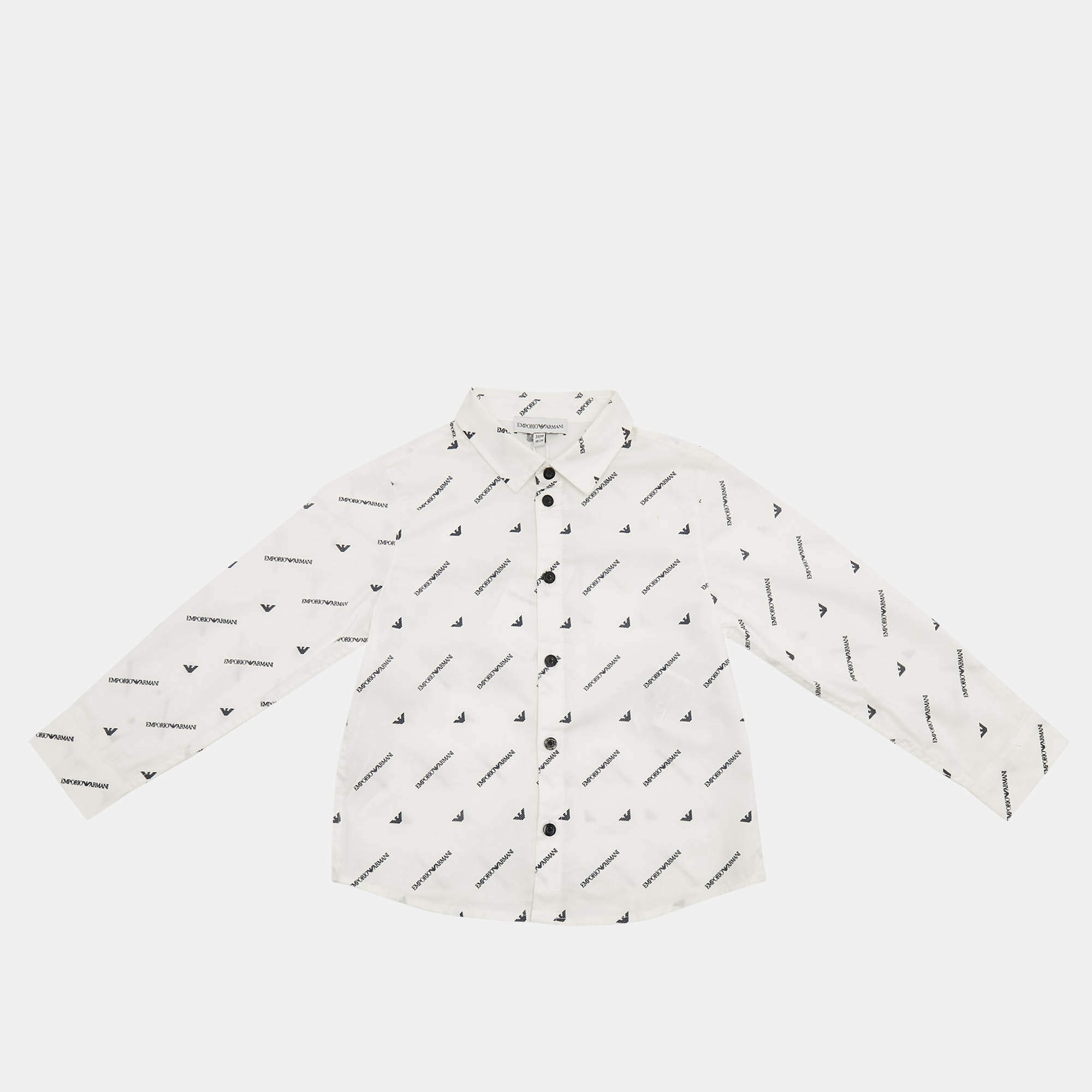 Pre Owned Emporio Armani Kids White Logo Print Cotton Shirt 36M