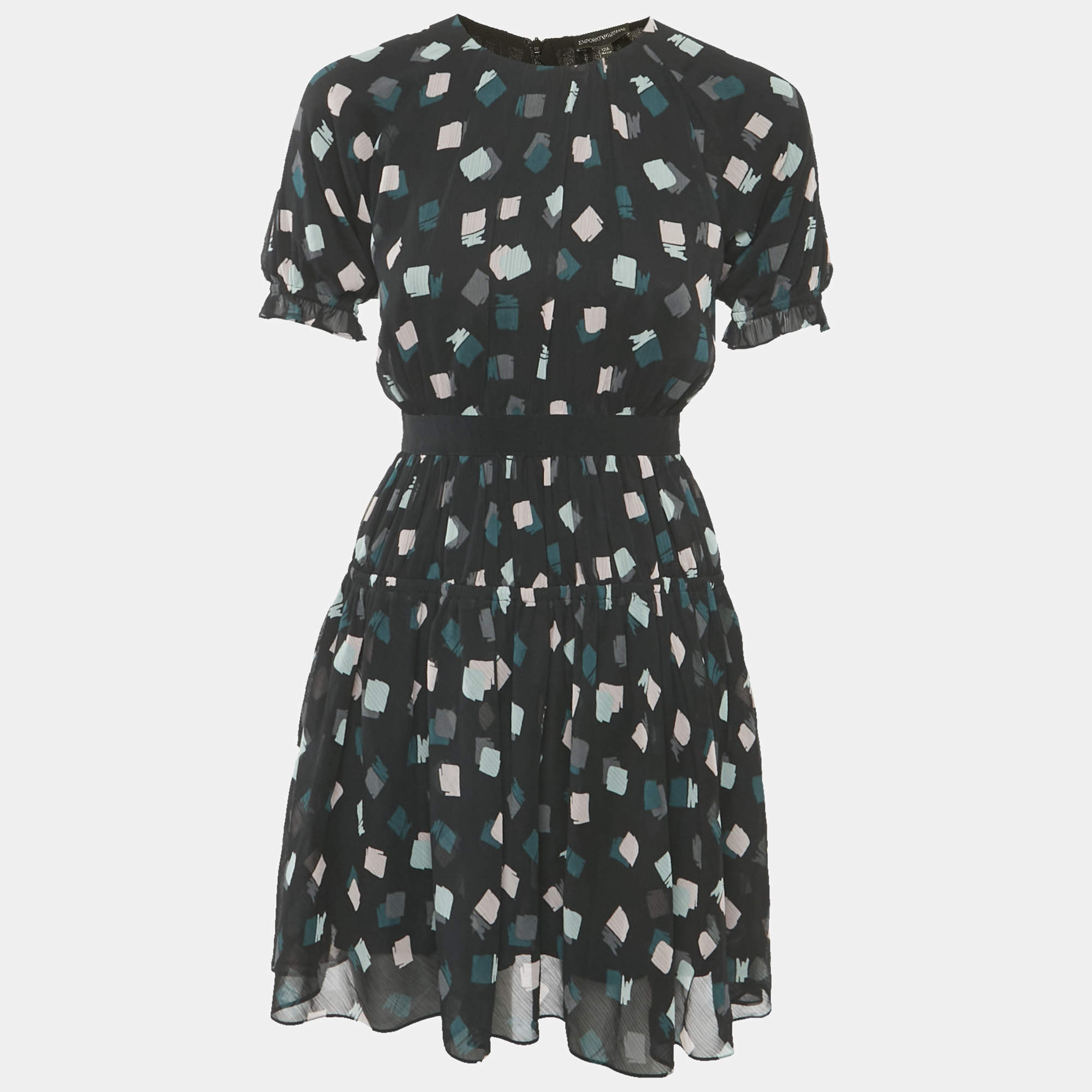 Pre Owned Emporio Armani Black Printed Chiffon Dress 12 Yrs