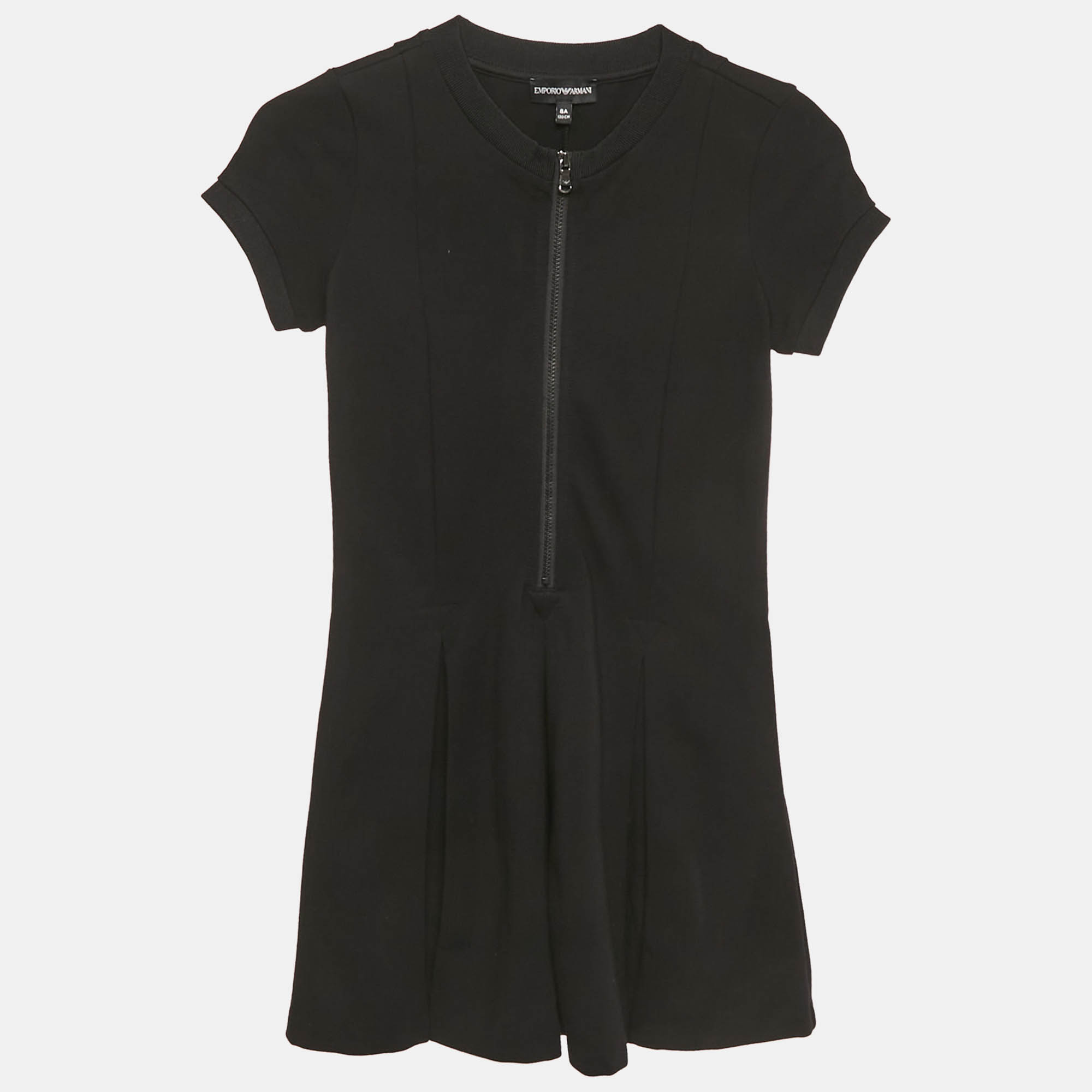 Pre Owned Emporio Armani Kids Black Jersey Pleated Short Dress 8Yrs