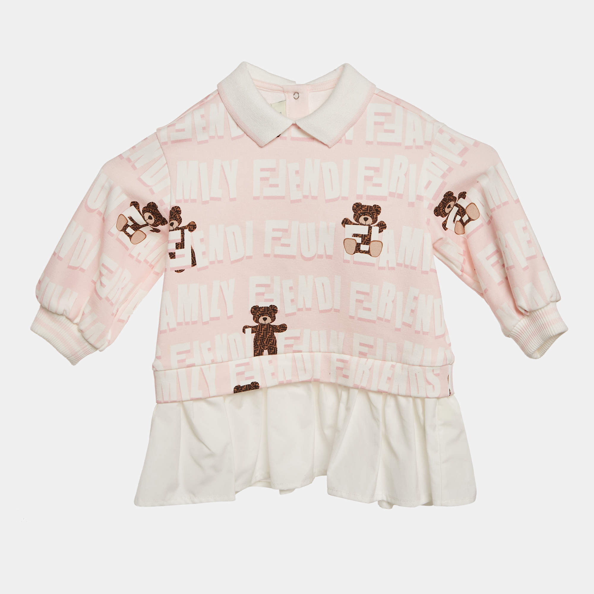 Pre Owned Fendi Kids Pink Teddy Print Cotton Dress 9M