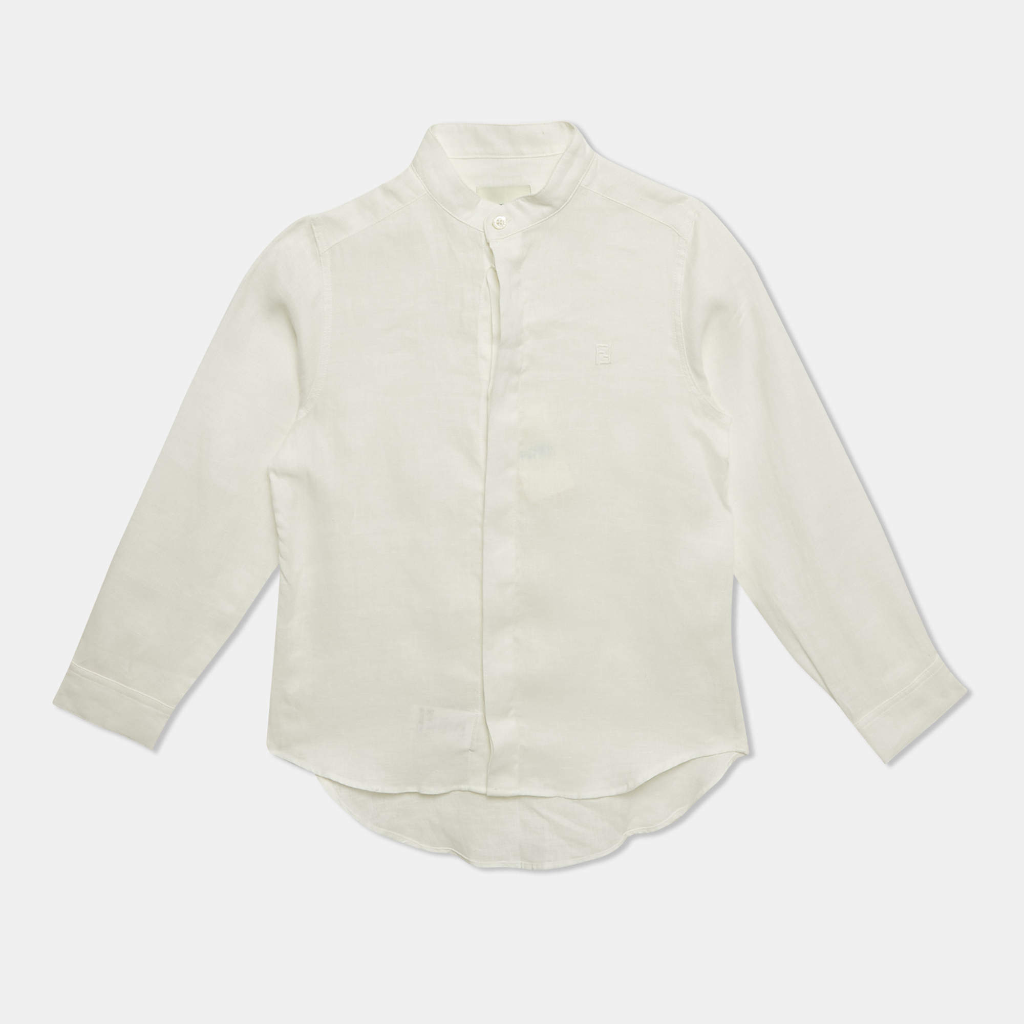 Fendi Kids White Linen Button Front Shirt 6 Yrs 