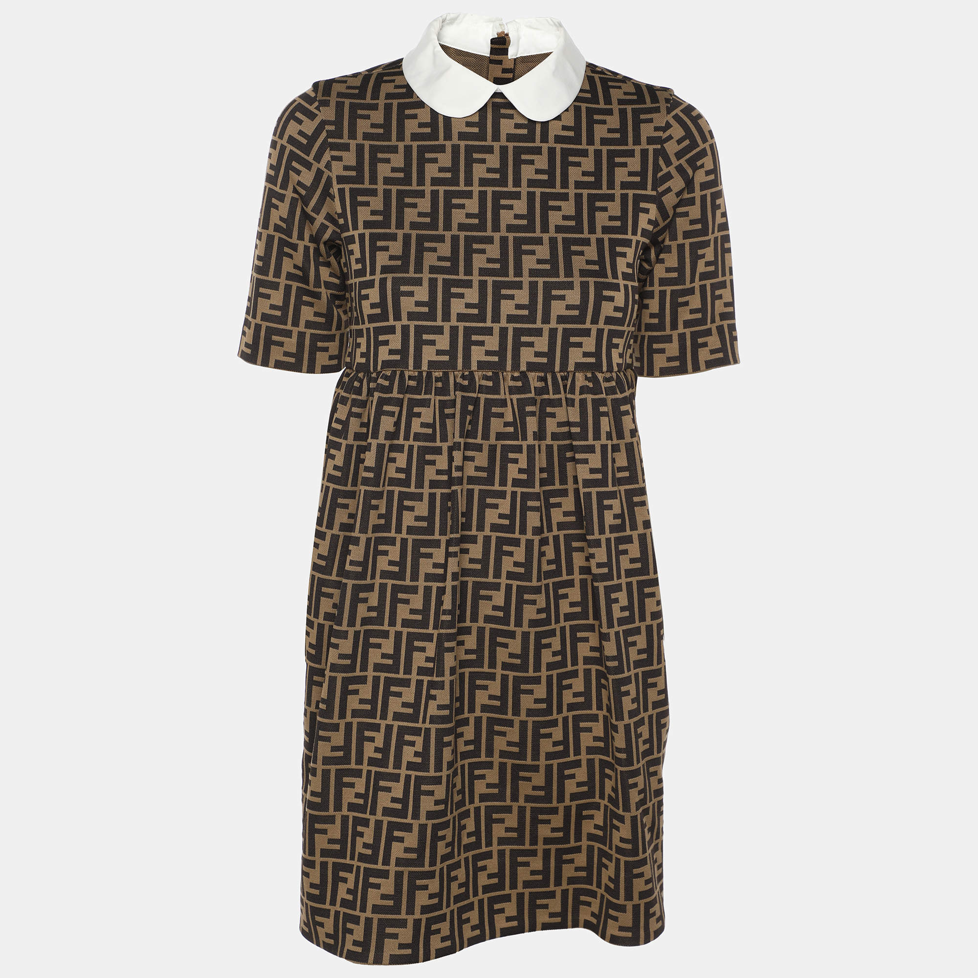 Fendi Tobacco Zucca Jersey FF Motif Short Sleeved Dress 6 Yrs