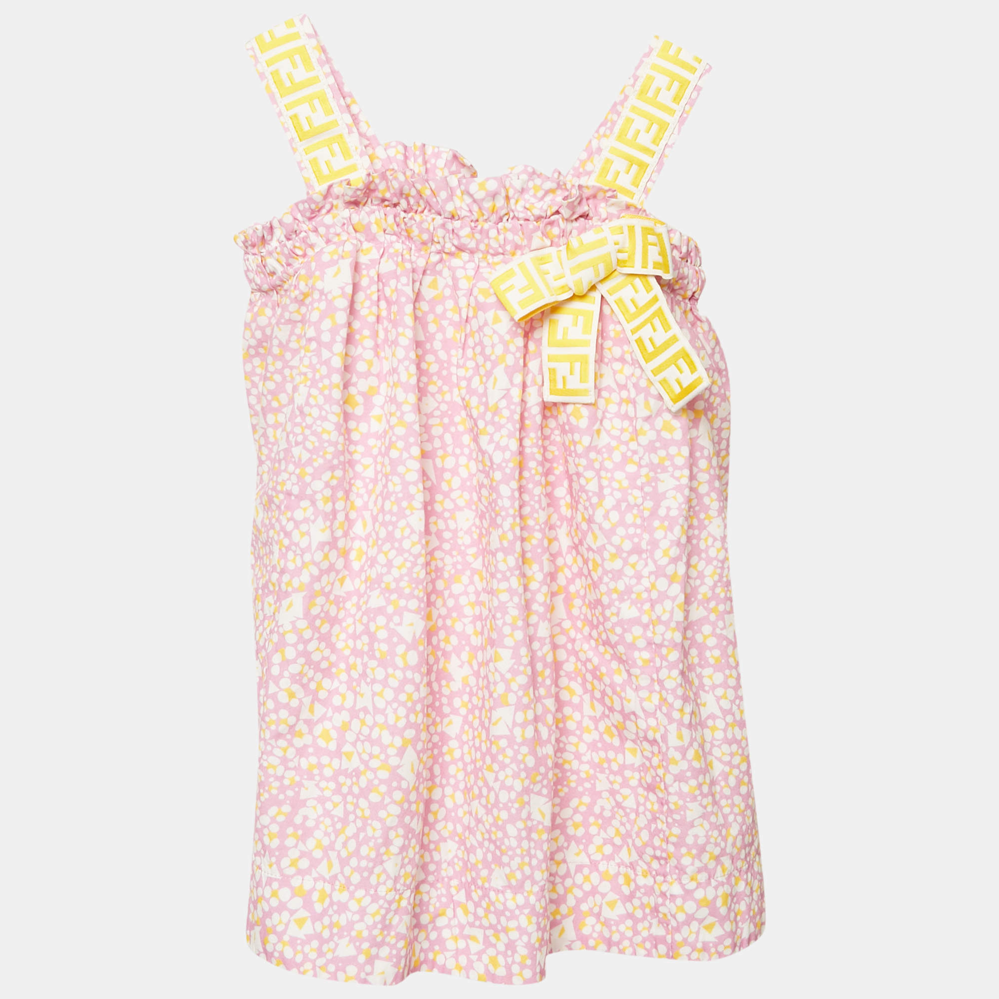 Fendi Kids Pink Printed Cotton FF Zucca Tape Detail Dress 12M