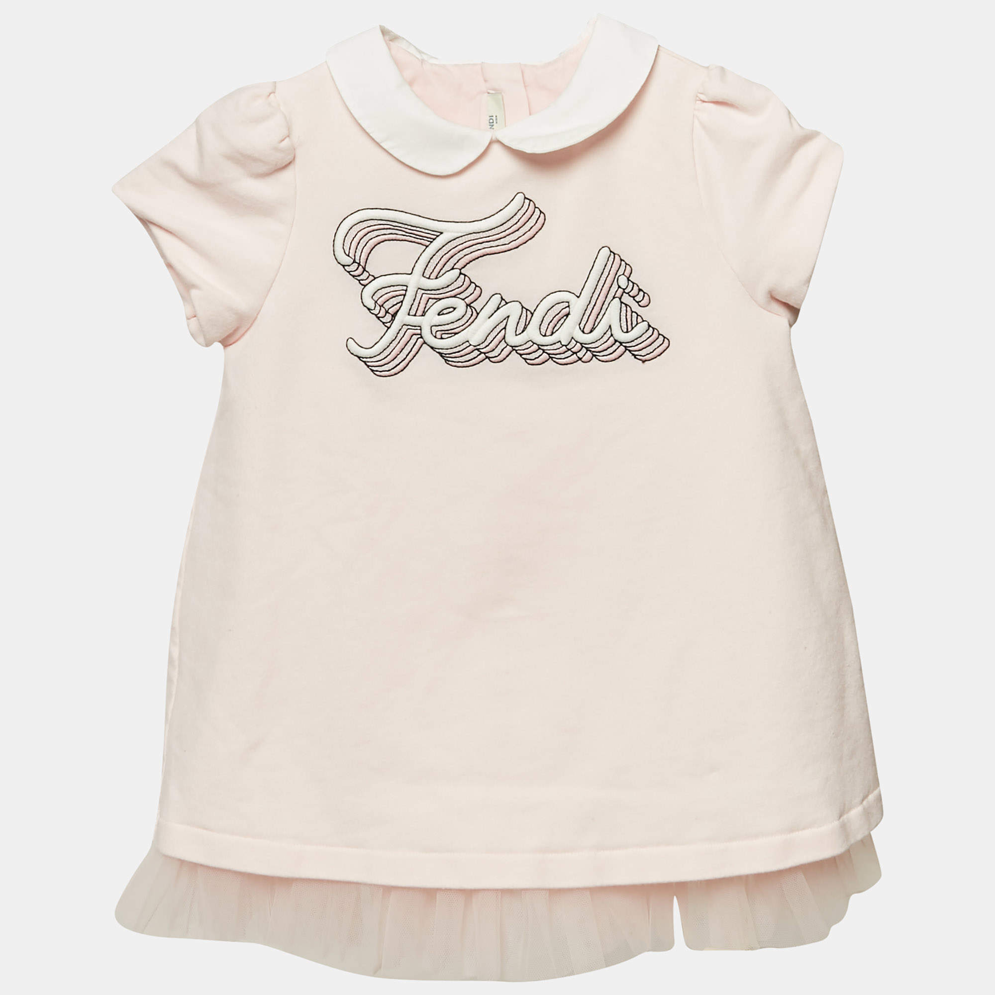 Pre Owned Fendi Kids Pink Cotton Knit Ruffled Dress 12M