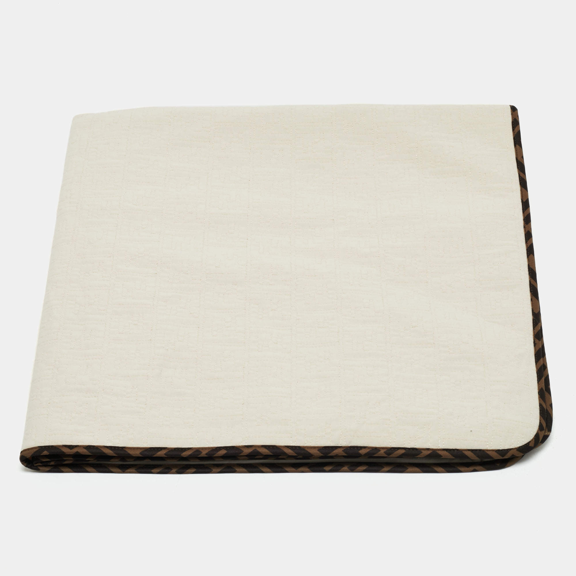 Pre Owned Fendi Kids Beige FF Embossed Cotton Baby Blanket