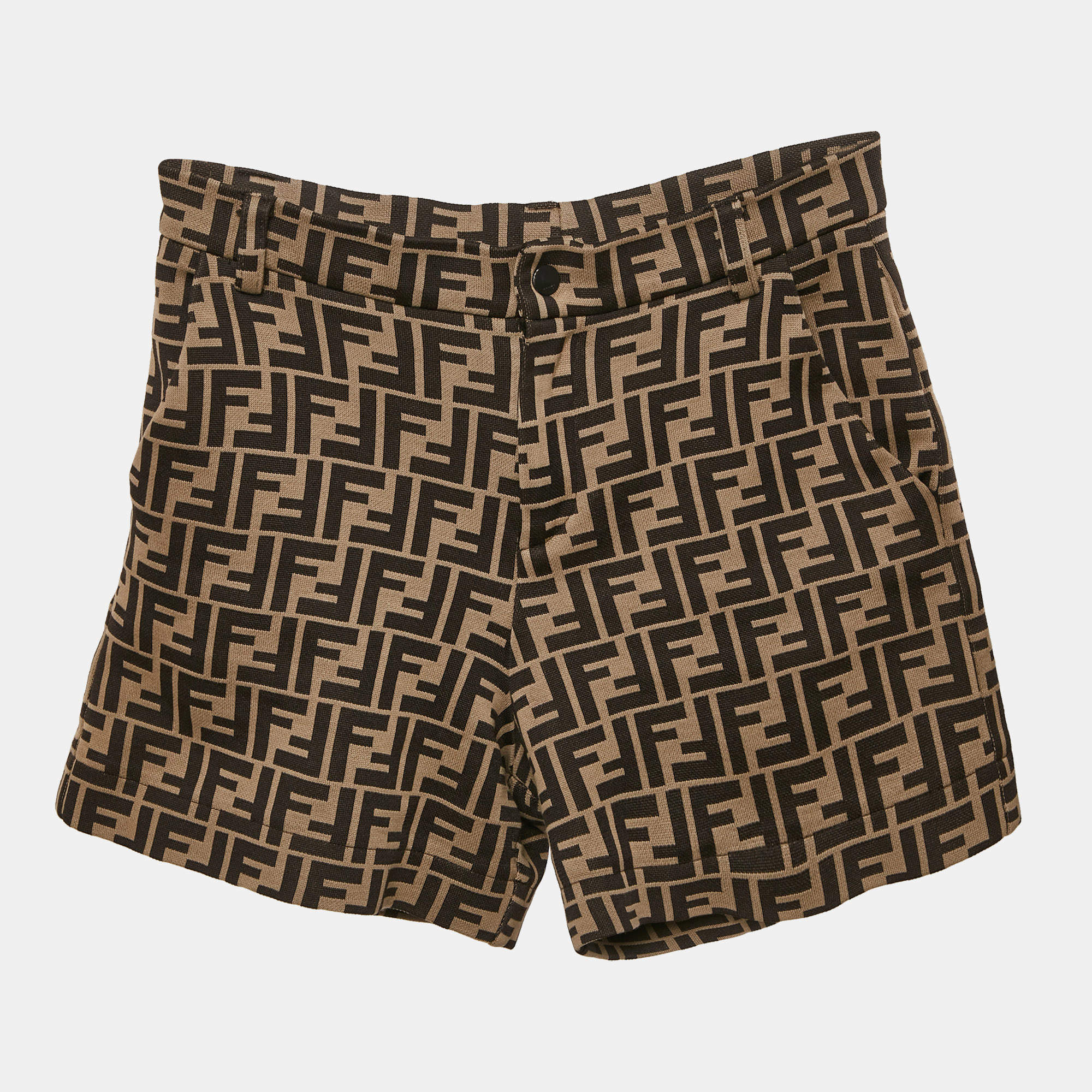 Fendi Kids Brown Zucca Pattern Jacquard Knit Shorts 10 Yrs