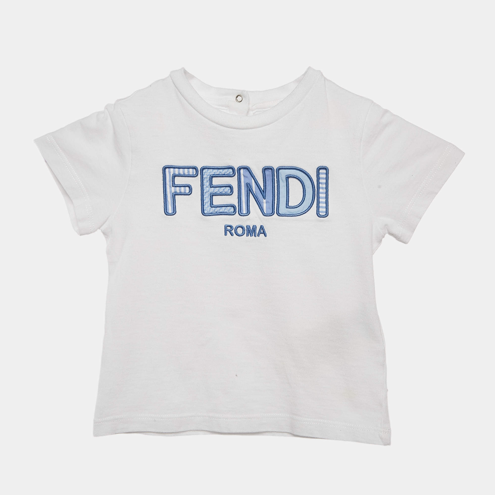 Pre Owned Fendi Kids White Logo Applique Cotton T-Shirt 18 M