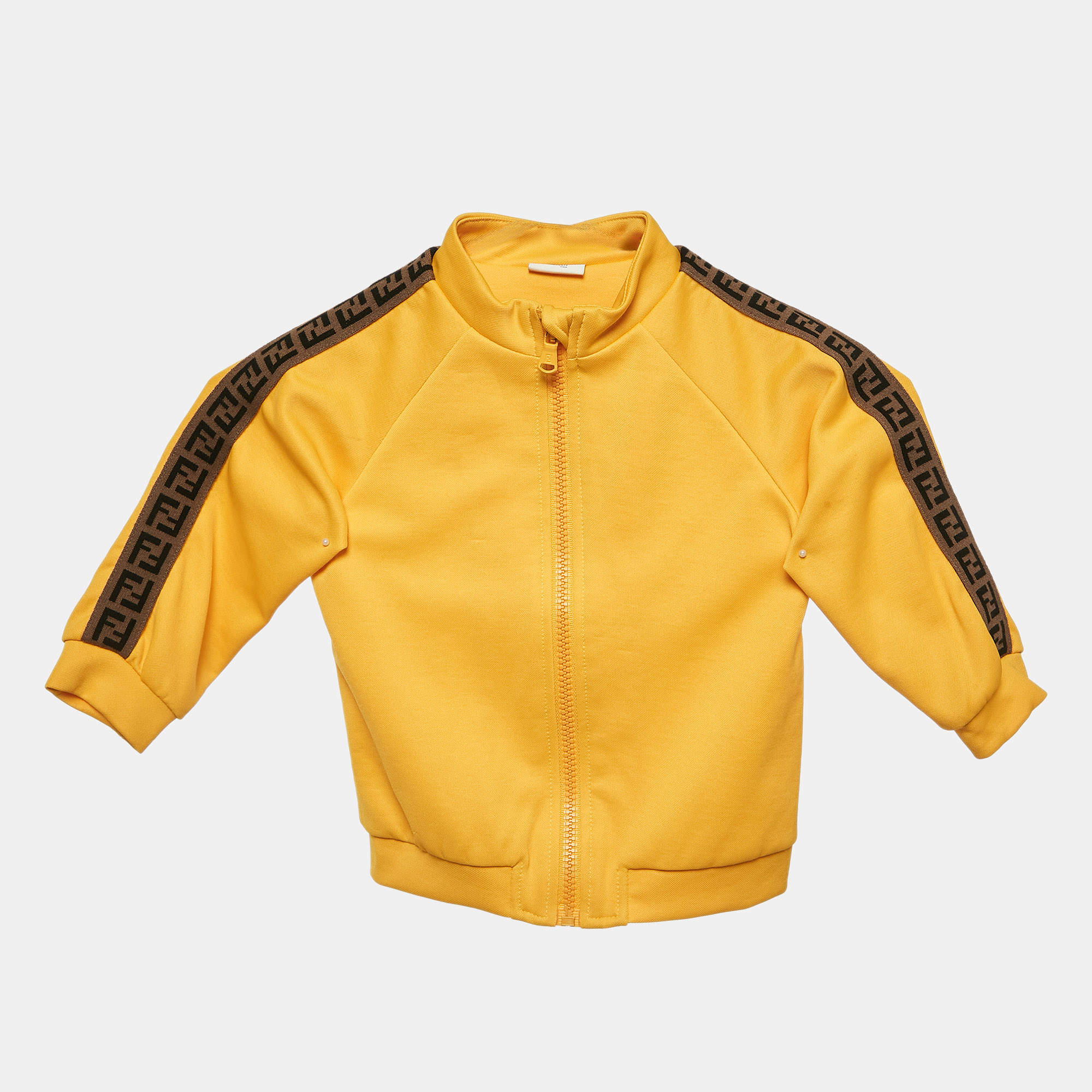 مملوكة مسبقًا Fendi Yellow Knit Logo Tape Detail Zip-Up Jacket 2 Yrs