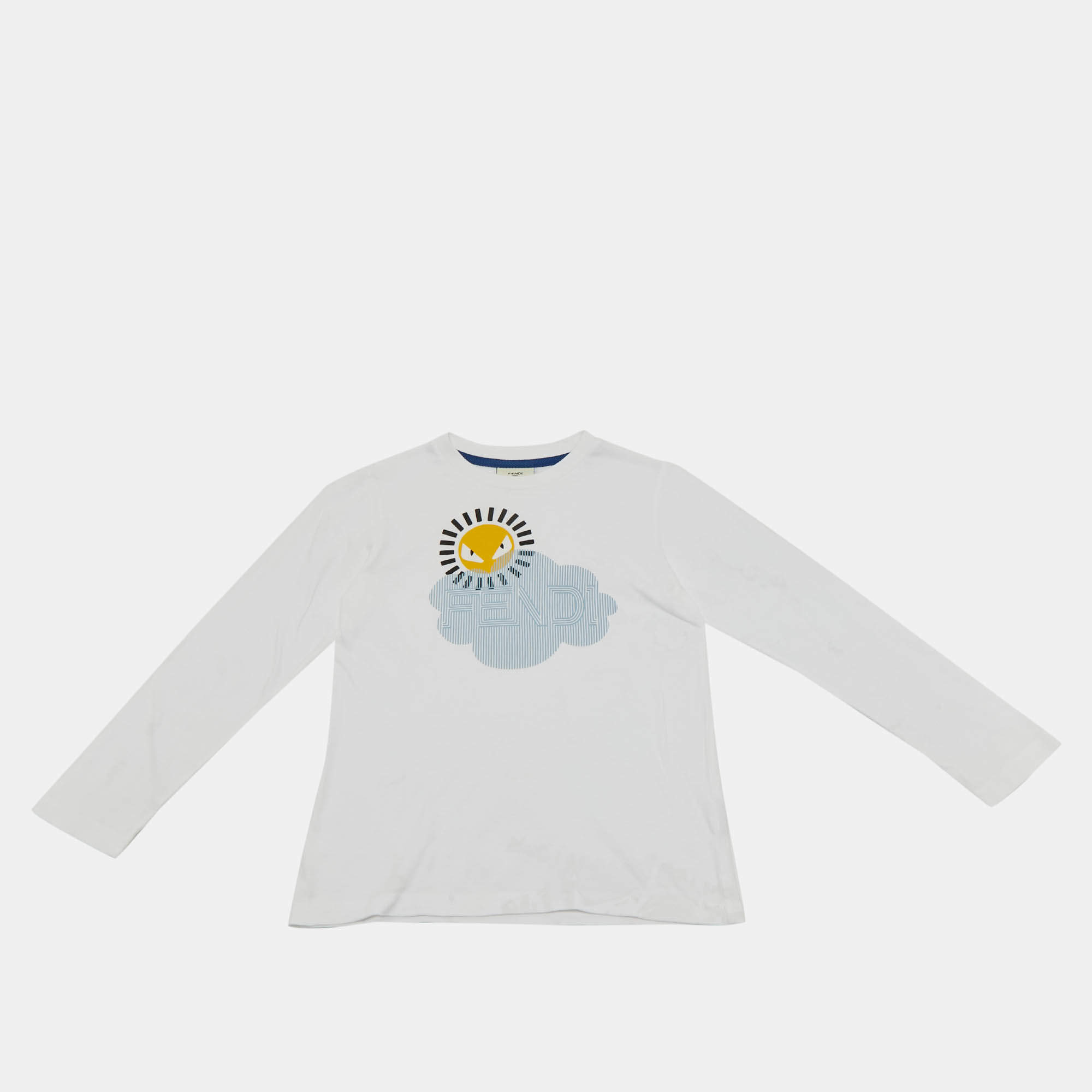 Pre Owned Fendi Kids White Fendi Cloud Print Jersey T-Shirt 7 Yrs