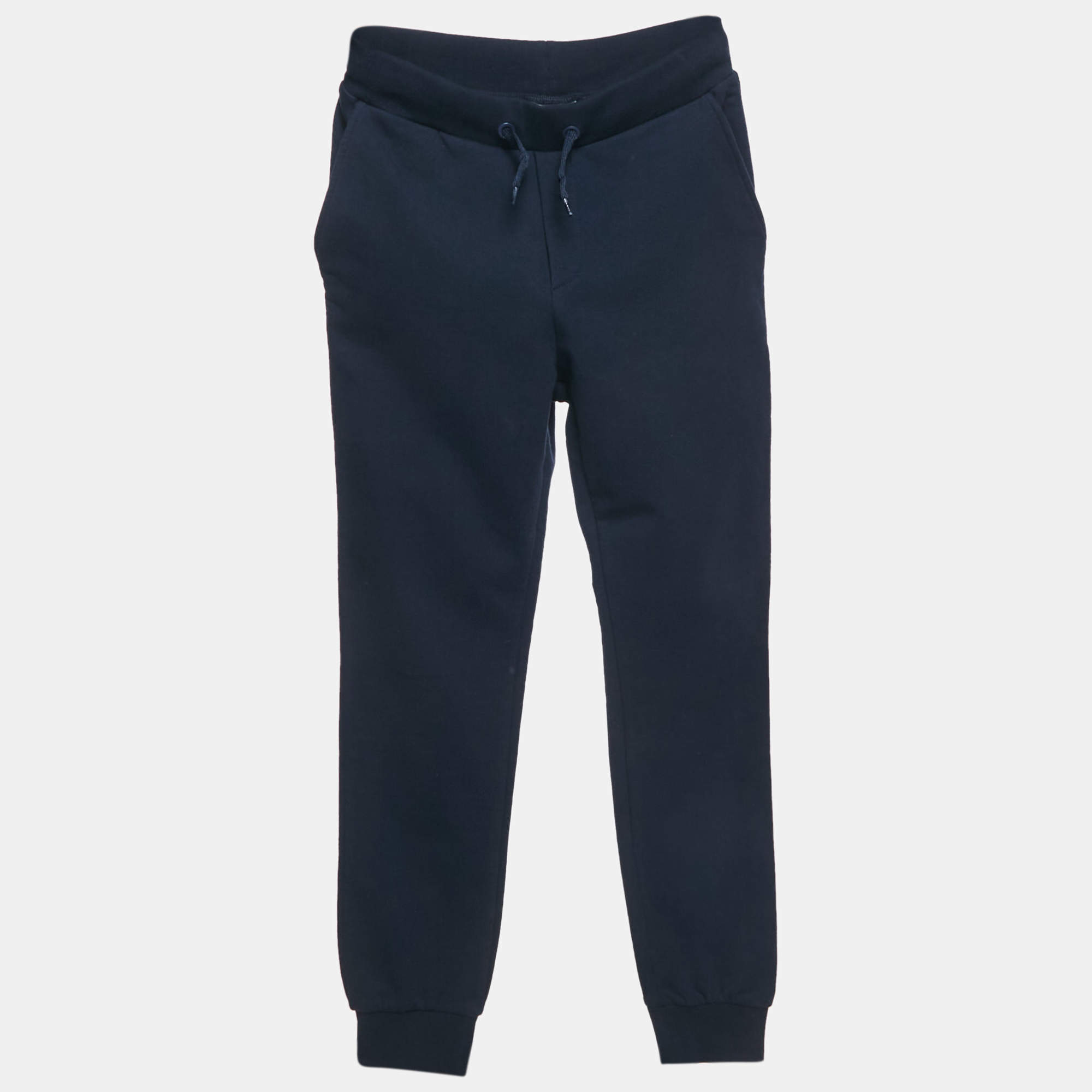 Pre Owned Fendi Kids Navy Blue Cotton Knit Logo Detail Jogger Pants 12 Yrs