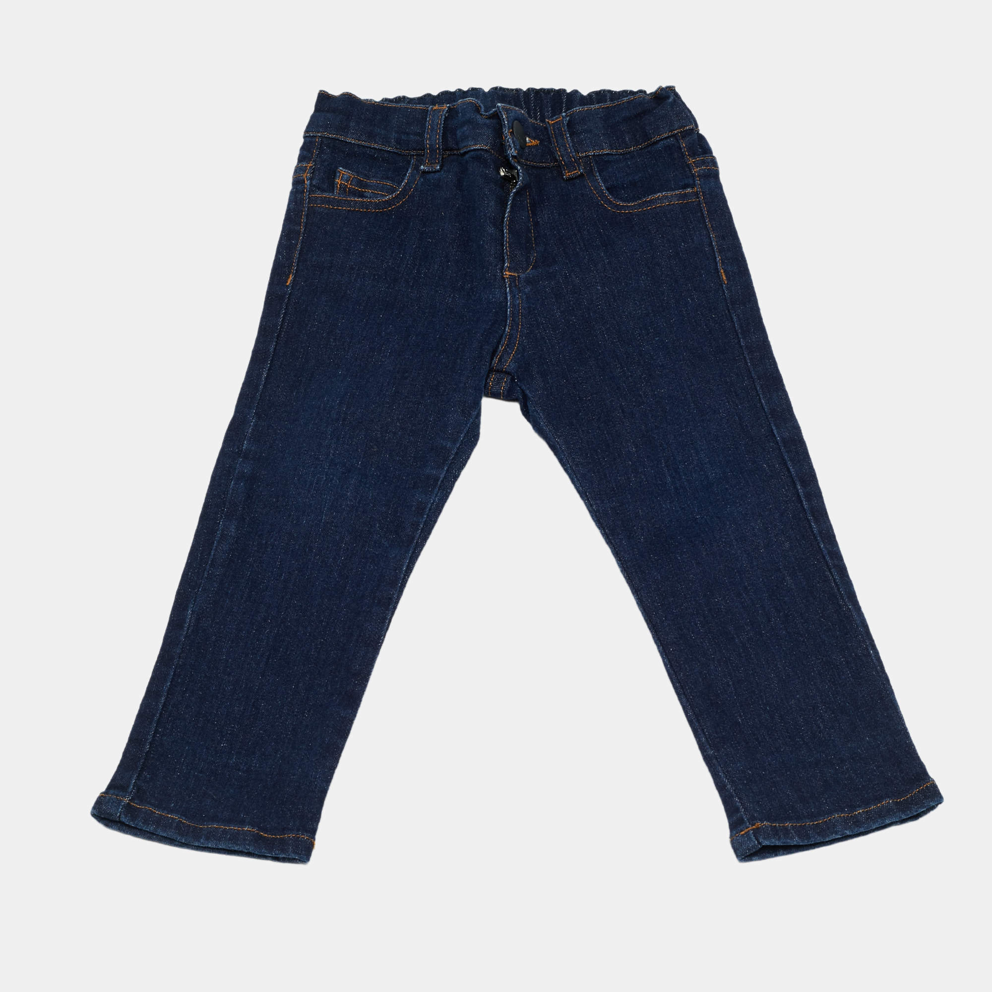 Pre Owned Fendi Blue Kids Blue Pocket Applique Denim Jeans 23M/Waist 19"