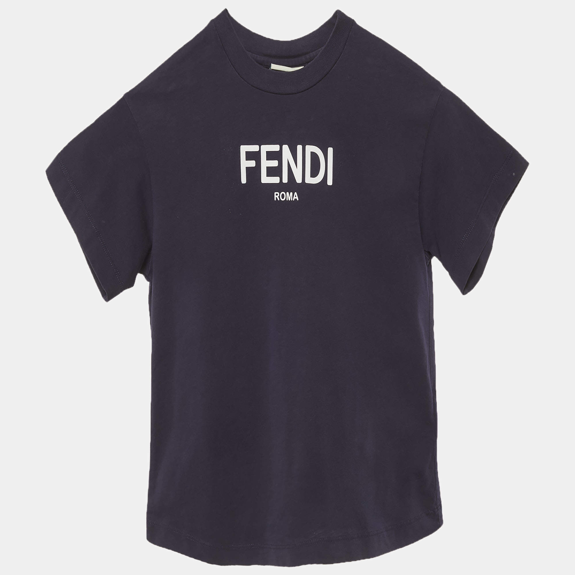 Pre Owned Fendi Kids Navy Blue Logo Jersey T-Shirt 4Yrs