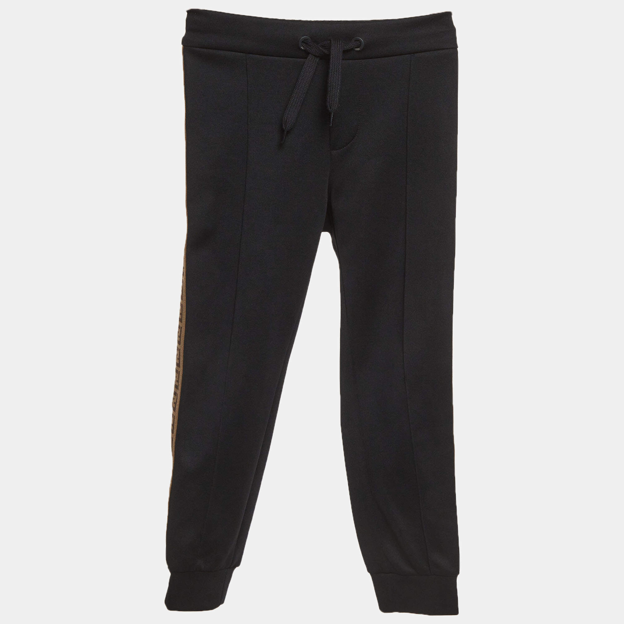 Pre Owned Fendi Kids Black FF Side Stripe Jersey Joggers 6Yrs