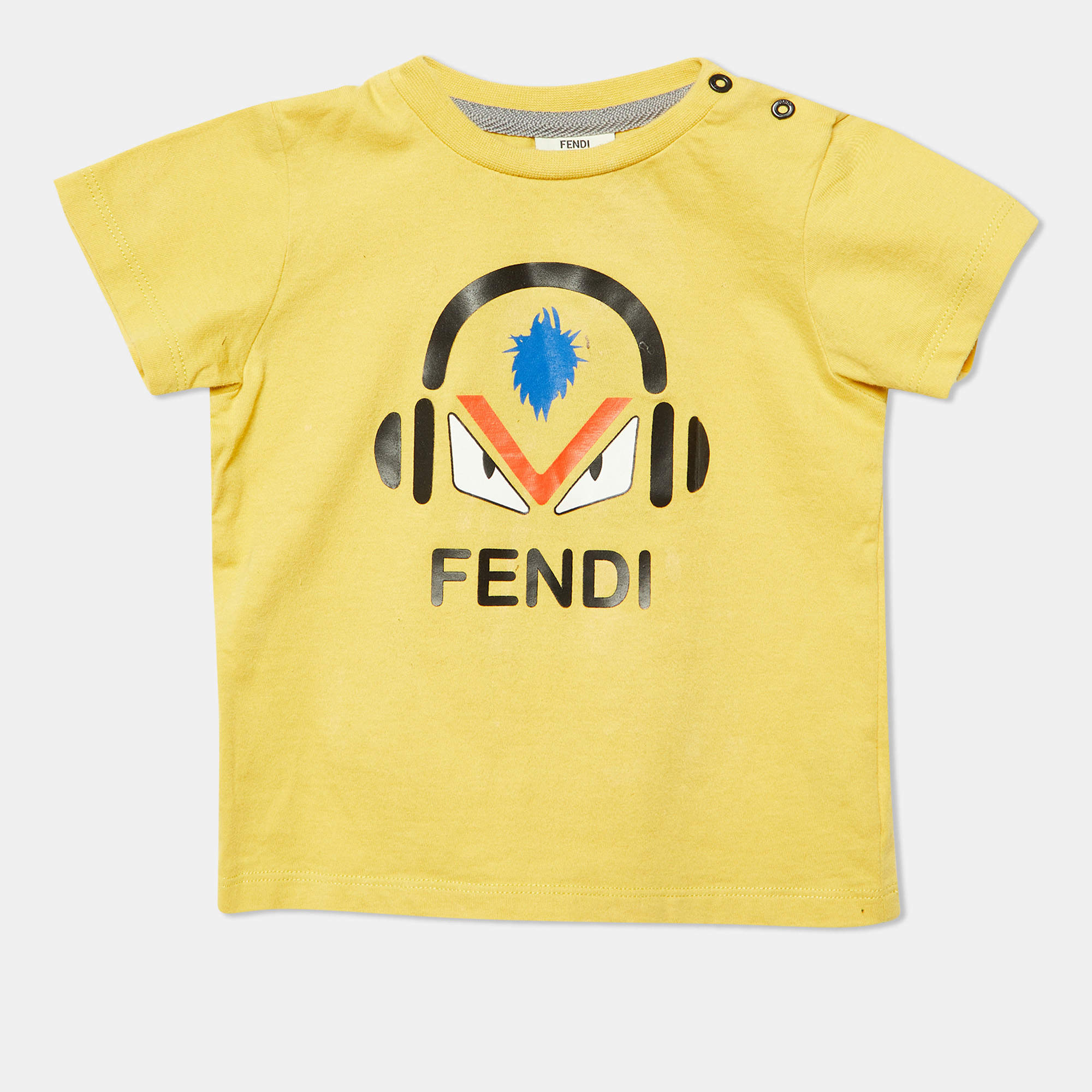 Fendi Kids Yellow Monster Eye Print Cotton T-Shirt Size 12M