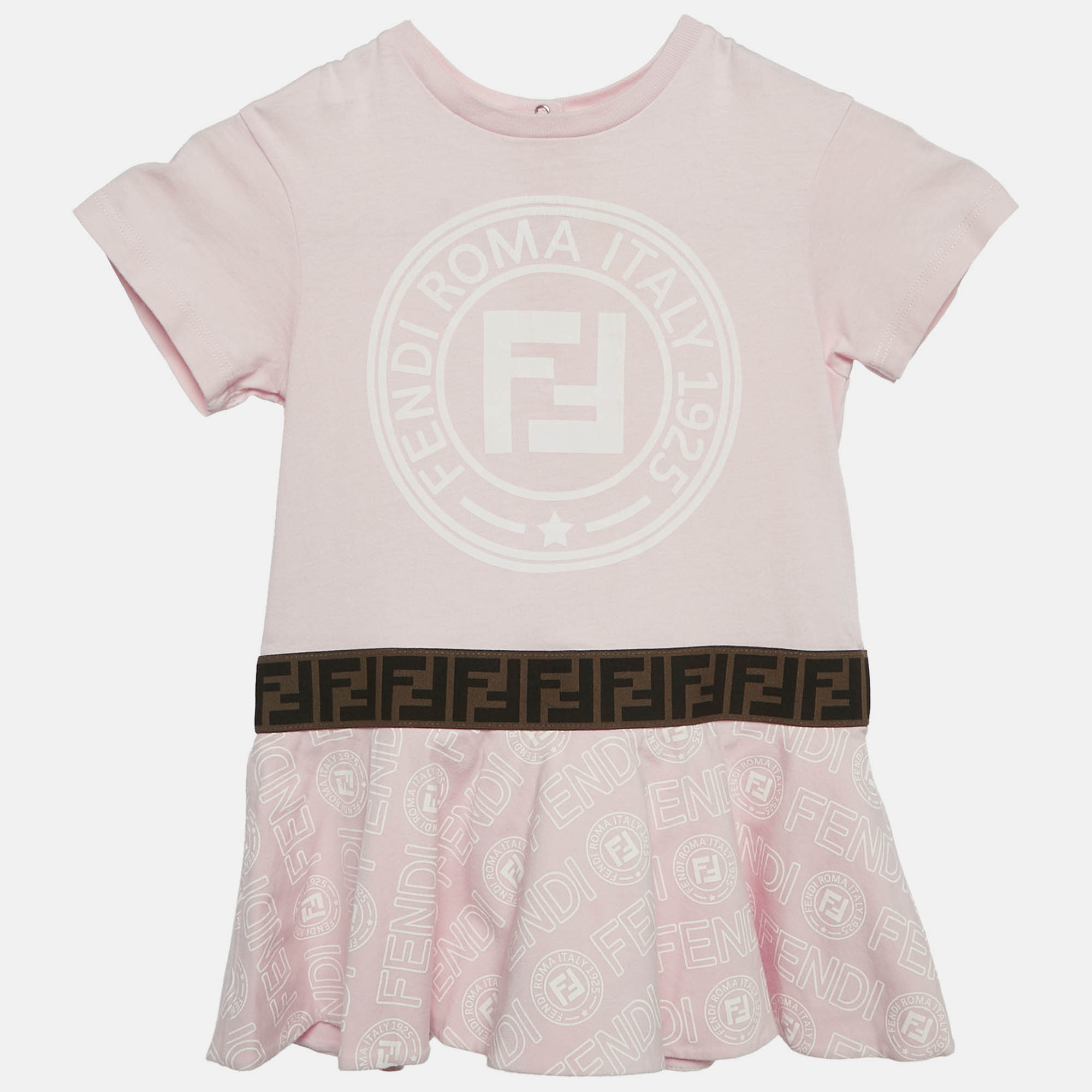 Fendi Kids Pink Logo Print Jersey Tiered Dress 24 M