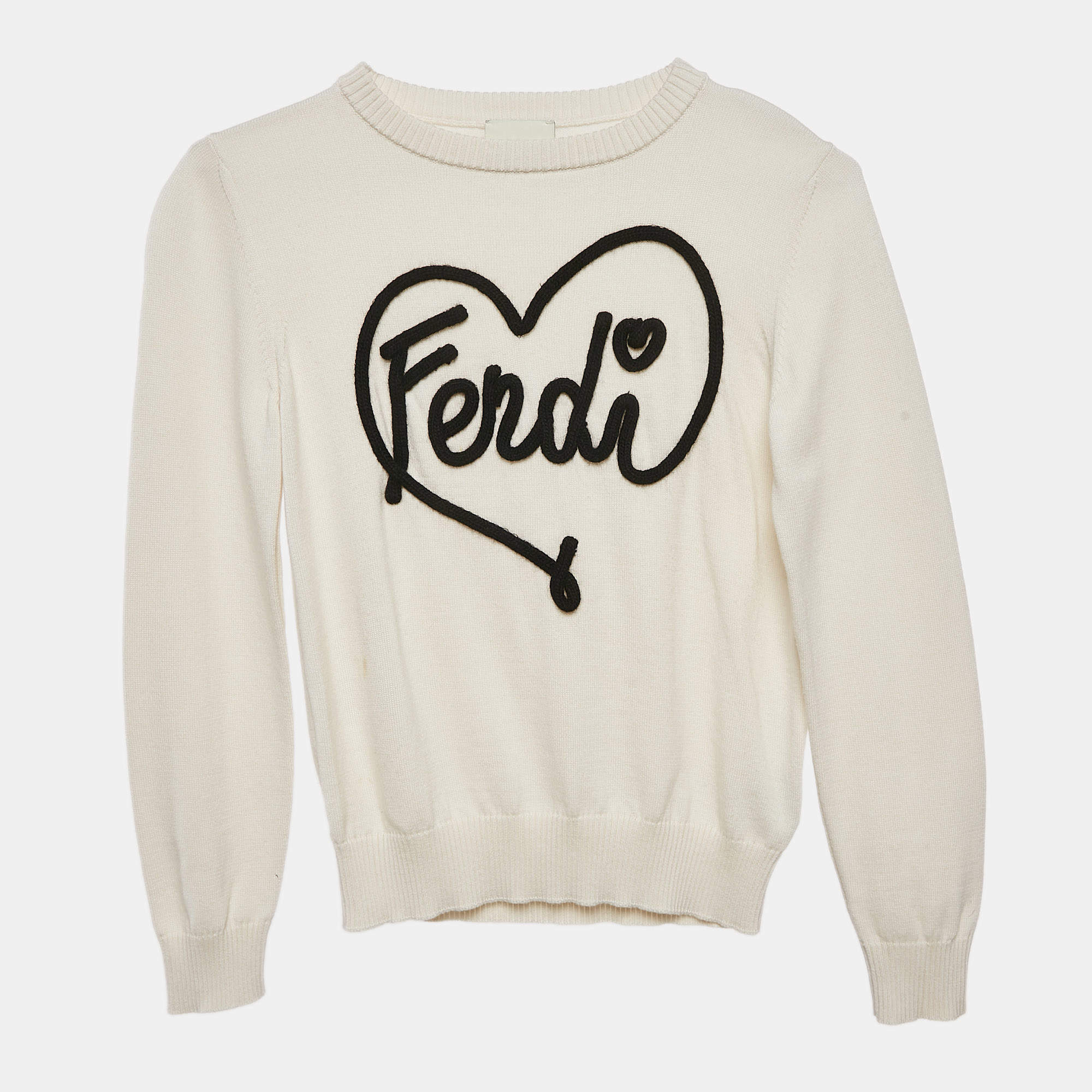 Pre Owned Fendi Kids White Logo Embroidery Long Sleeve Sweater 8 Yrs