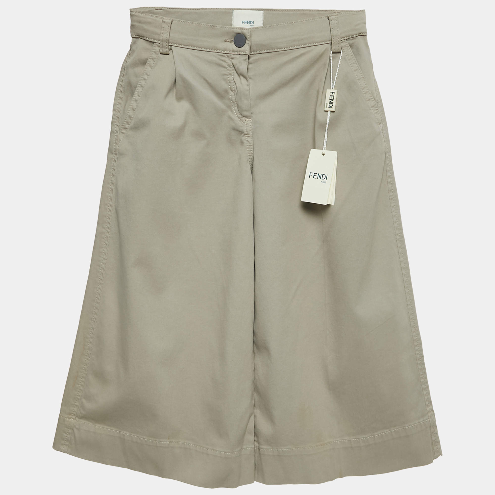 Fendi Kids Beige Gabardine Wide Leg Trousers 6 Yrs