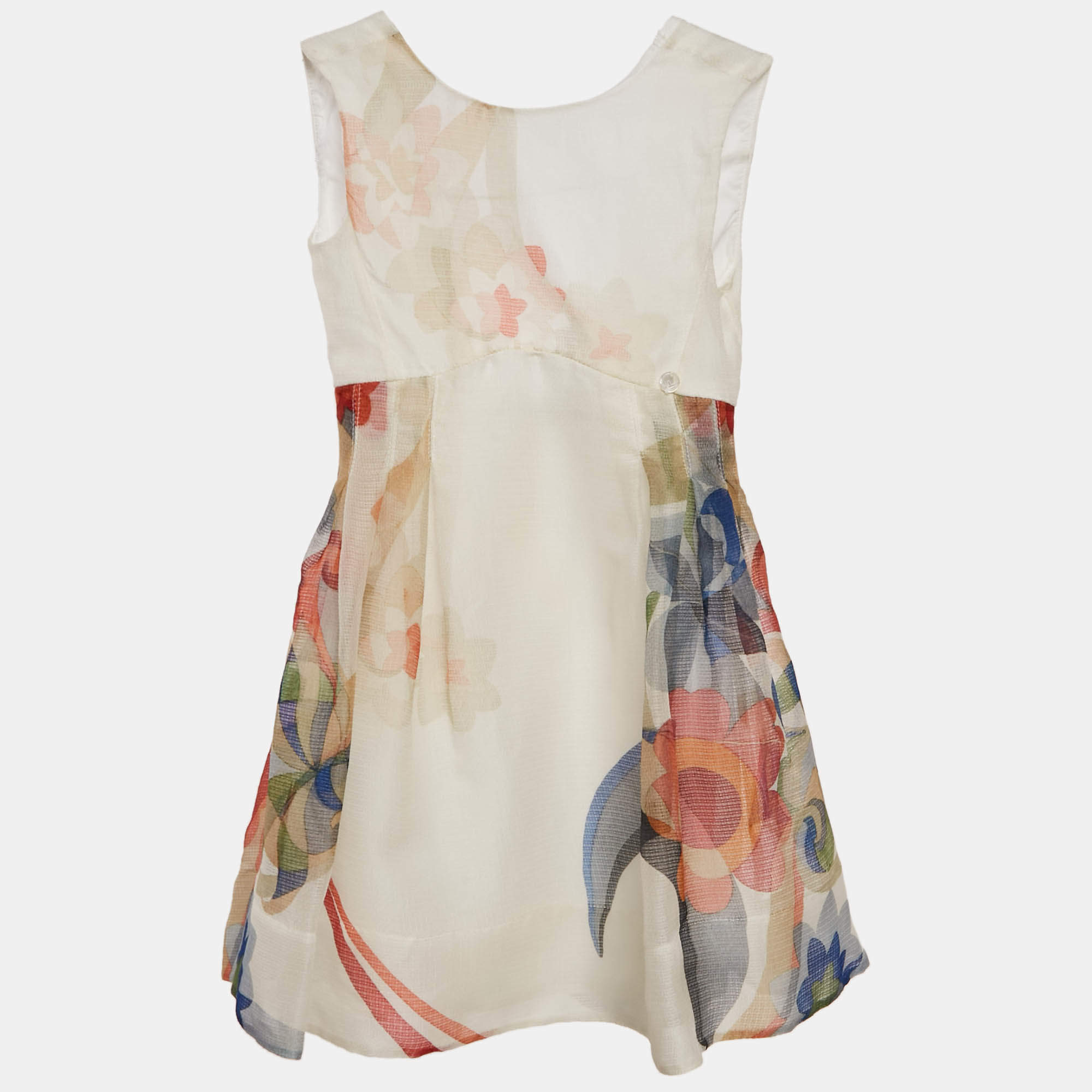 Pre Owned Fendi Kids White Floral Print Silk Dress 4 Yrs 