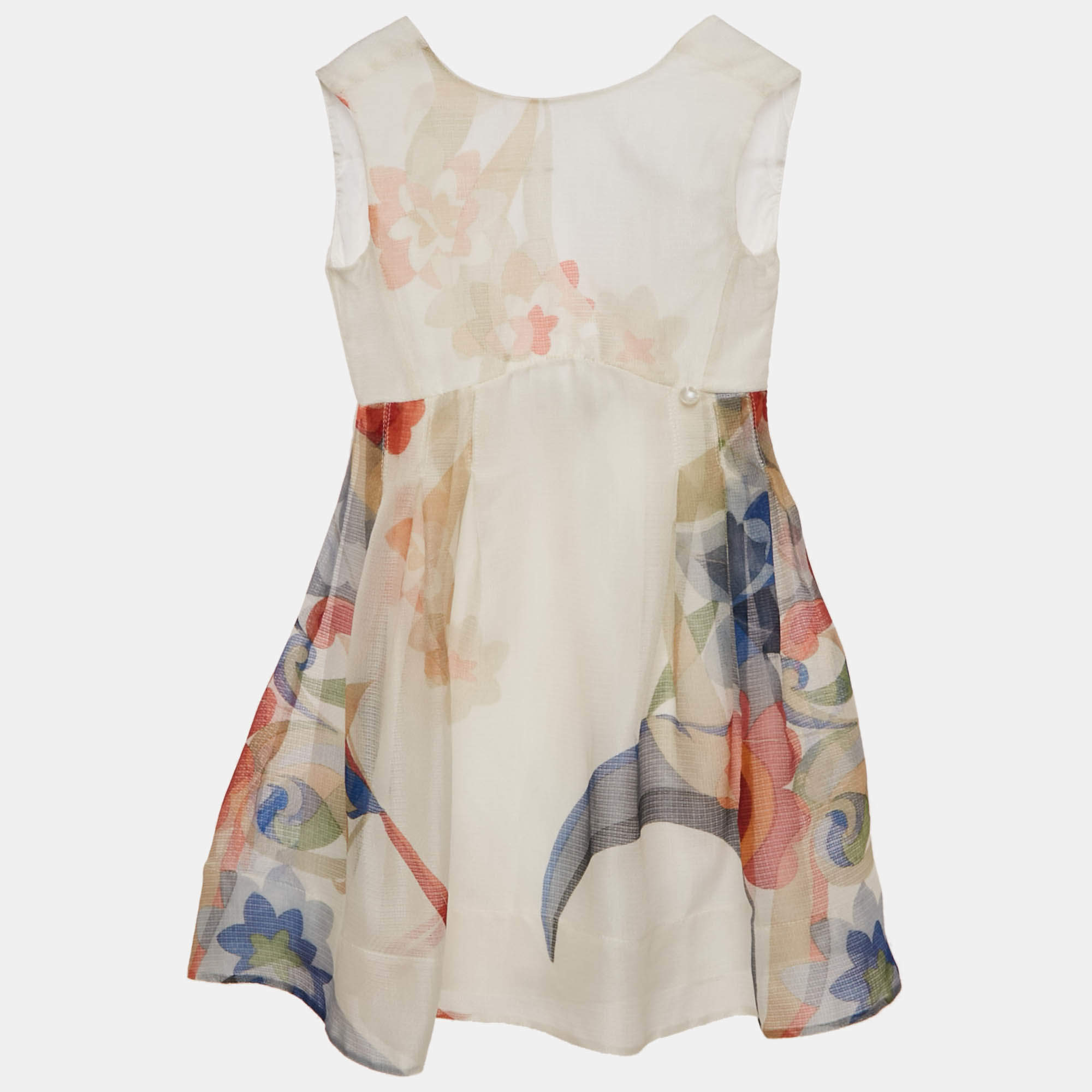 Pre Owned Fendi Kids White Floral Print Silk Dress 6 Yrs 