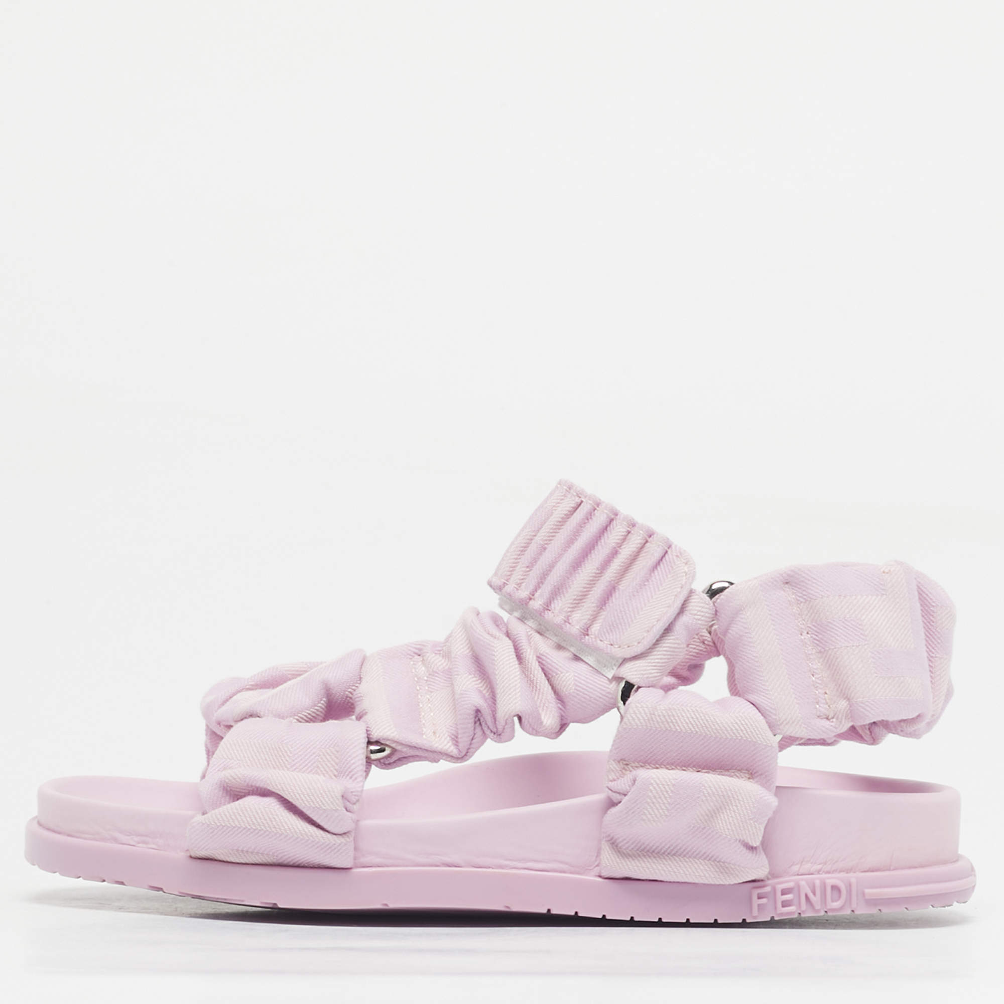 Pre Owned Fendi Lilac Zucca Fabric Flat Sandals Size 29