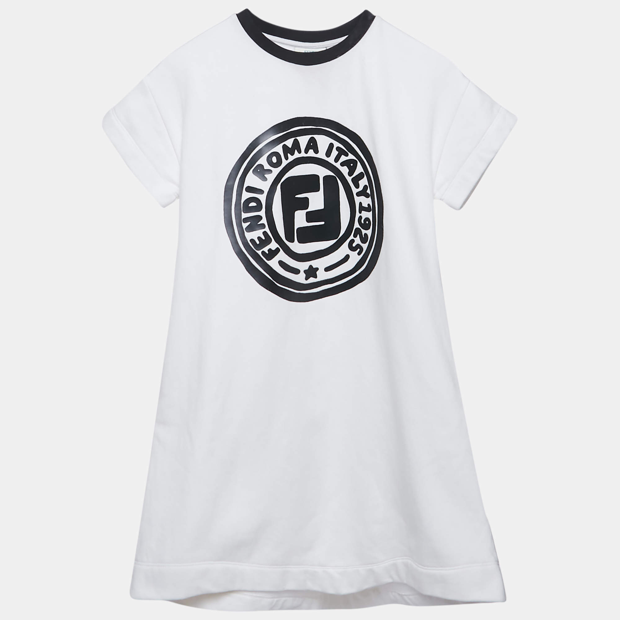 مملوكة مسبقًا Fendi Kids White Logo Print Cotton Mini Dress 9Yrs