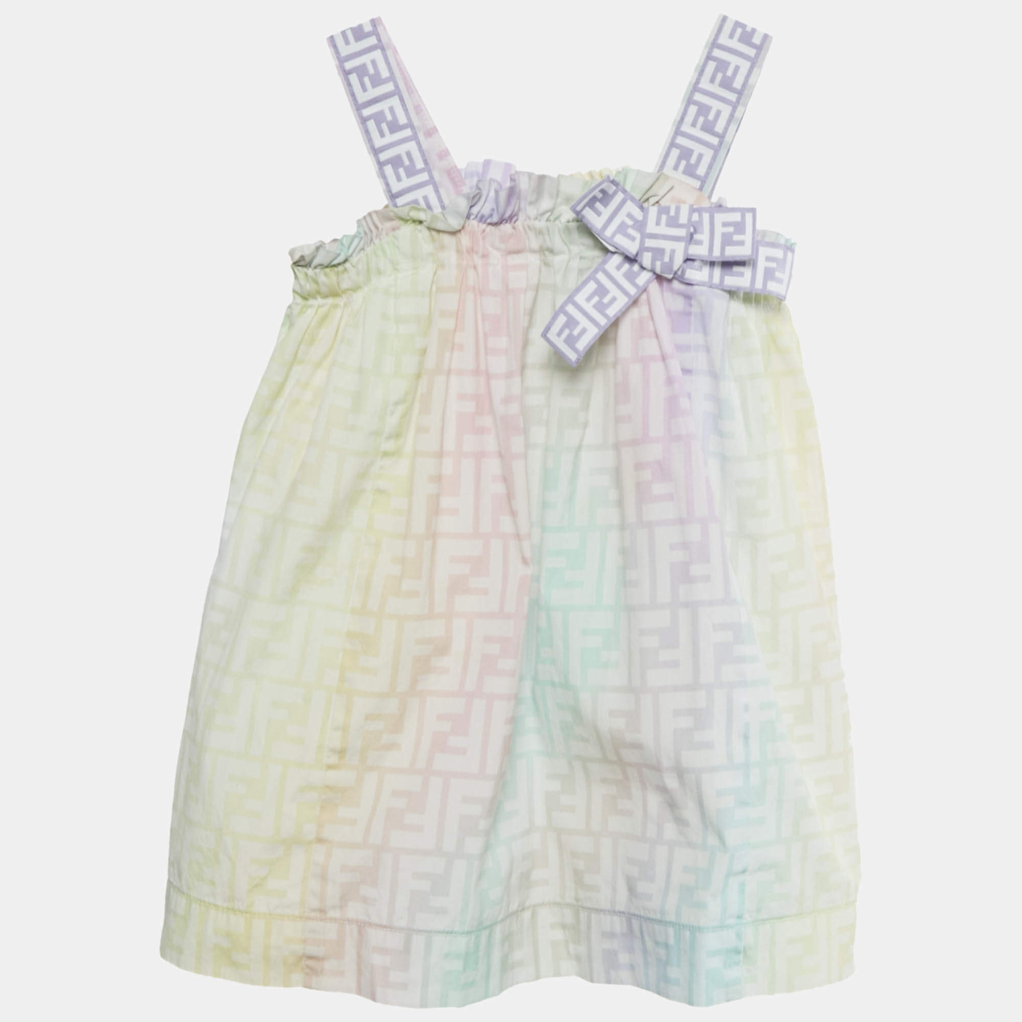 Pre Owned Fendi Multicolor Printed Cotton Bow Detail Sleeveless Dress 18M