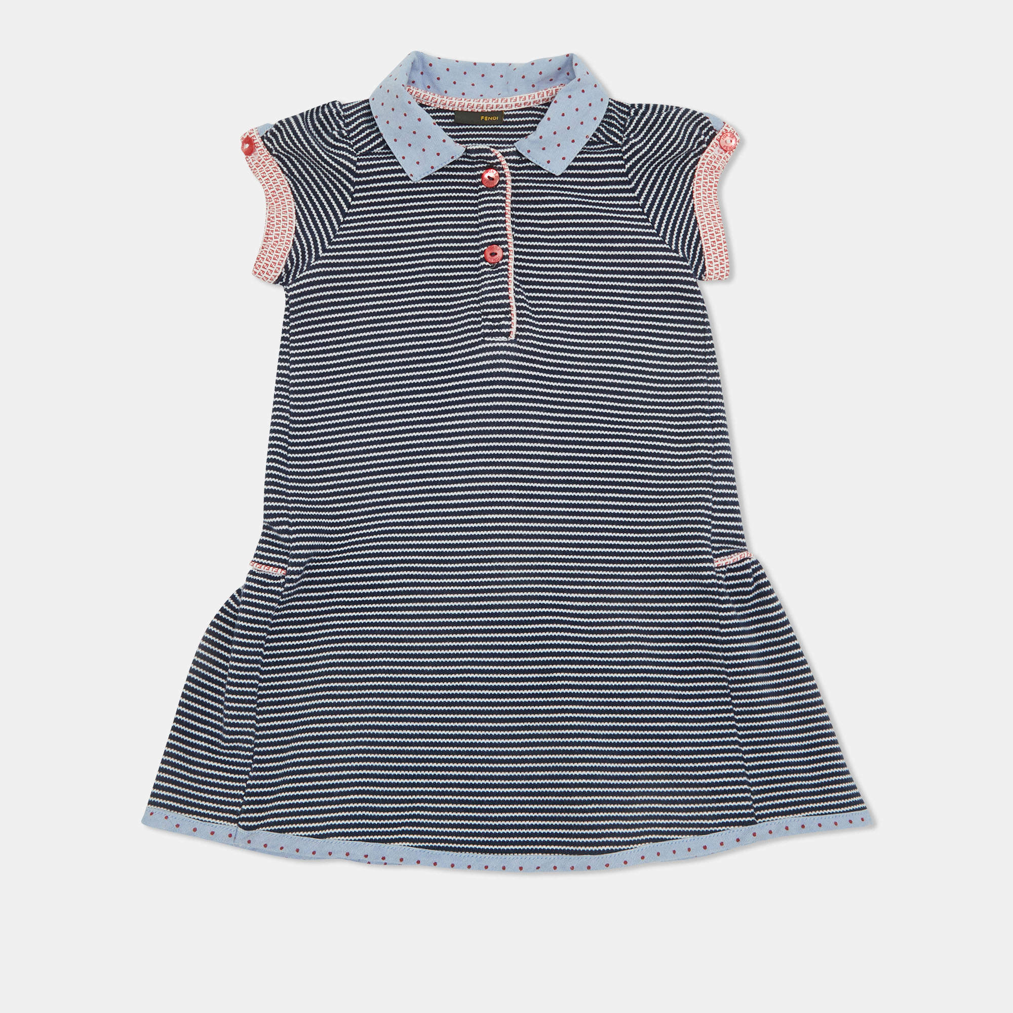 مملوكة مسبقًا Fendi Blue Striped Jersey Puff Sleeve Dress 2 Yrs