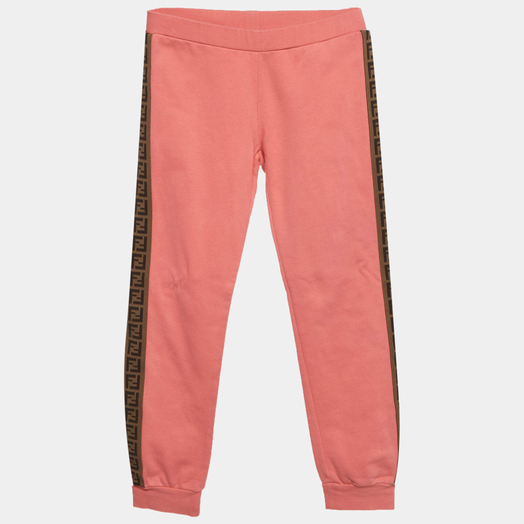 مملوكة مسبقًا Fendi Kids Pink FF Side Stripe Jersey Joggers 8Yrs