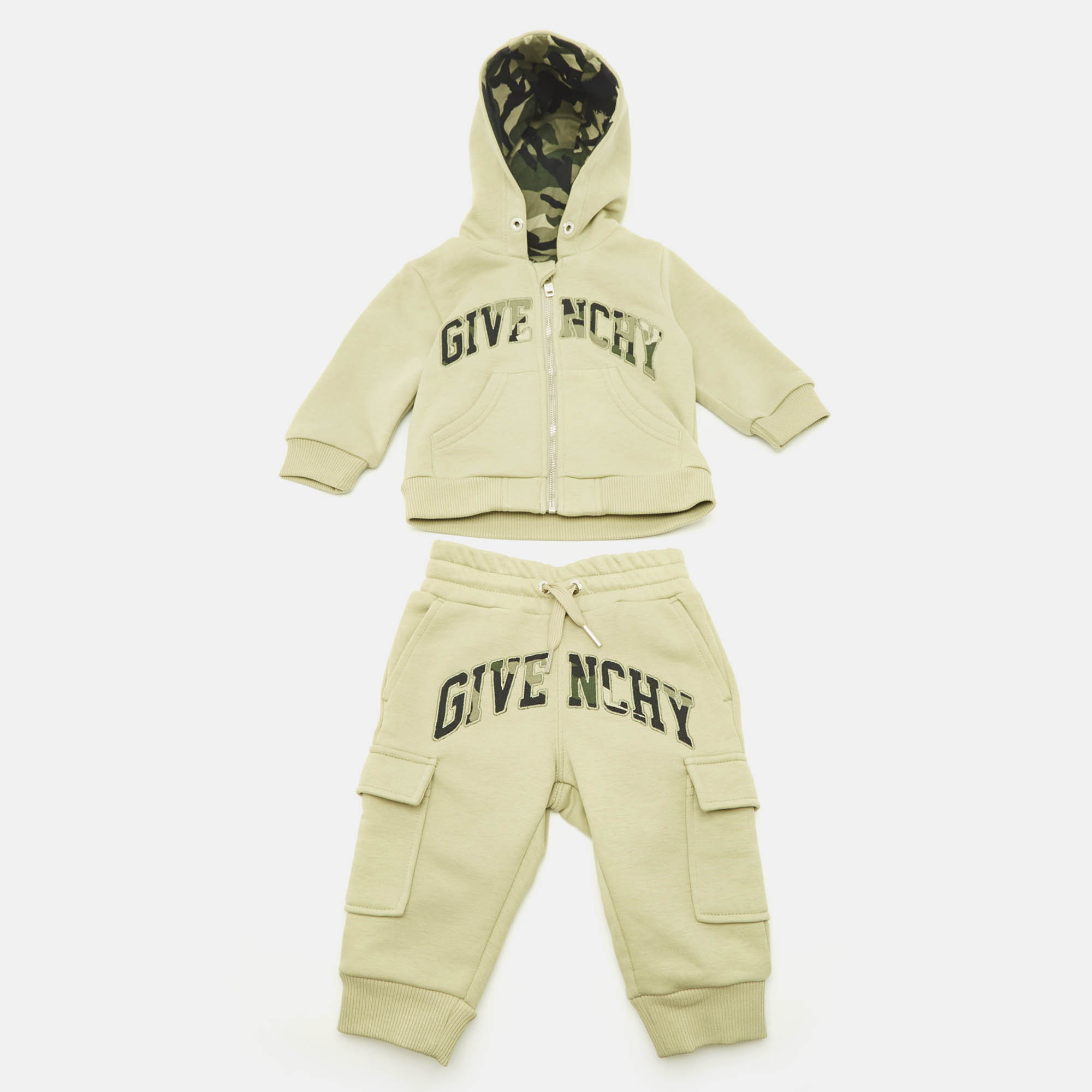 Givenchy Kids Green Logo Embroidery Cotton Knit Hoodie and Sweatpants Set 6 M
