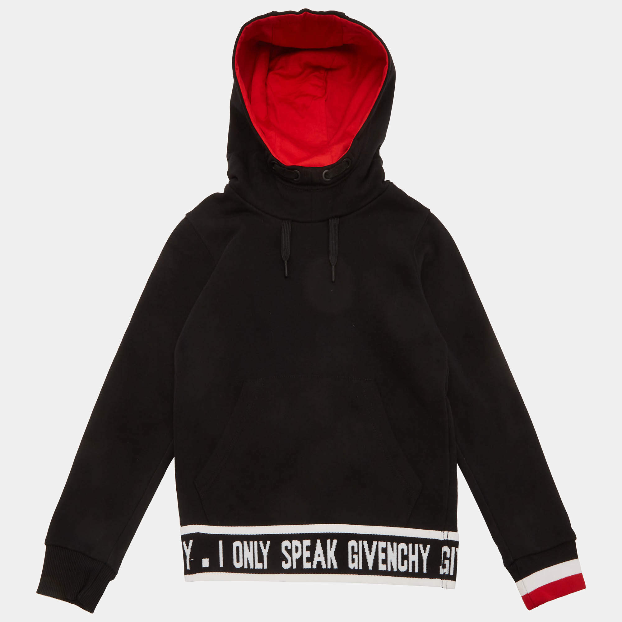Pre Owned Givenchy Black Kids Black Logo Band Detail Cotton Knit Hoodie 8 Yrs