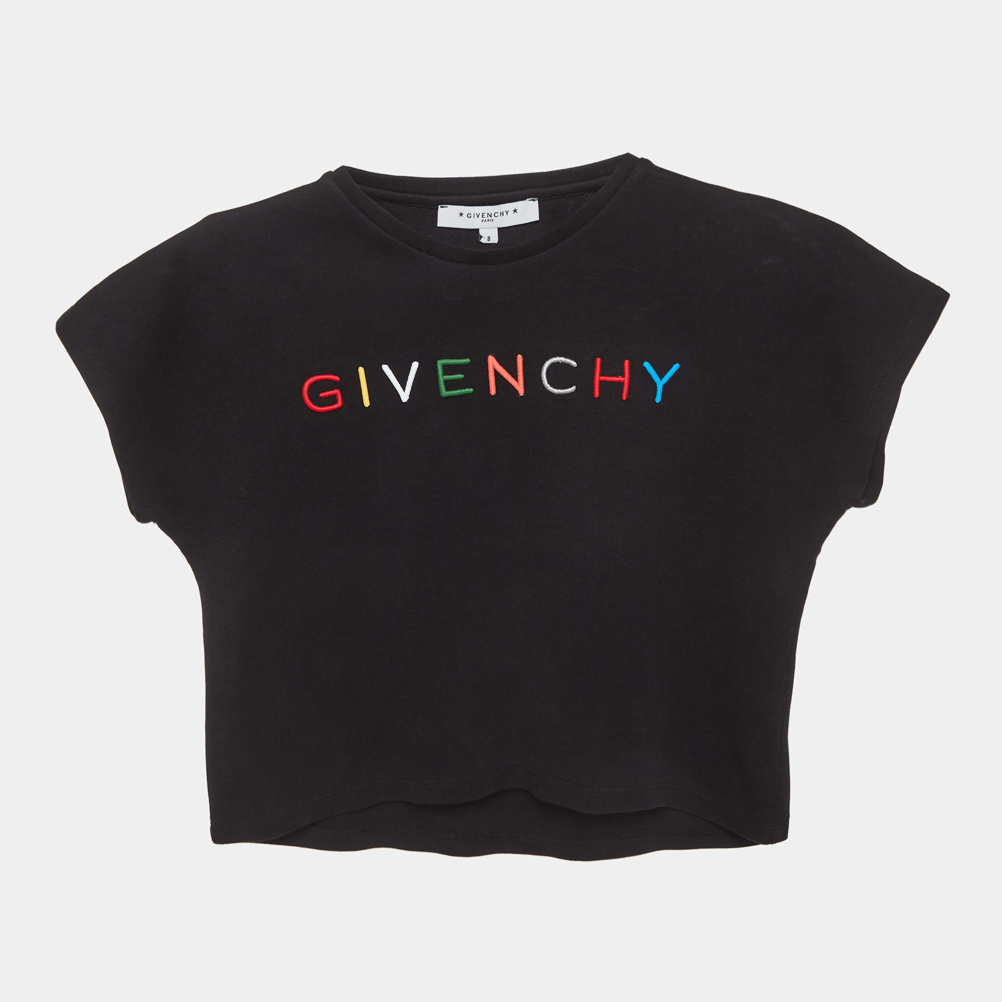 Pre Owned Givenchy Kids Black Logo Applique Jersey Knit T-Shirt 8 Yrs 