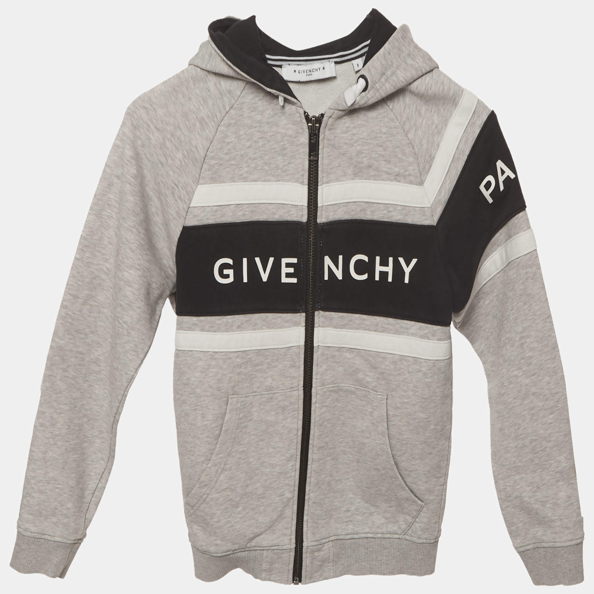 Pre Owned Givenchy Kids Grey Logo Print Cotton Hooded Sweatshirt 8 Yrs