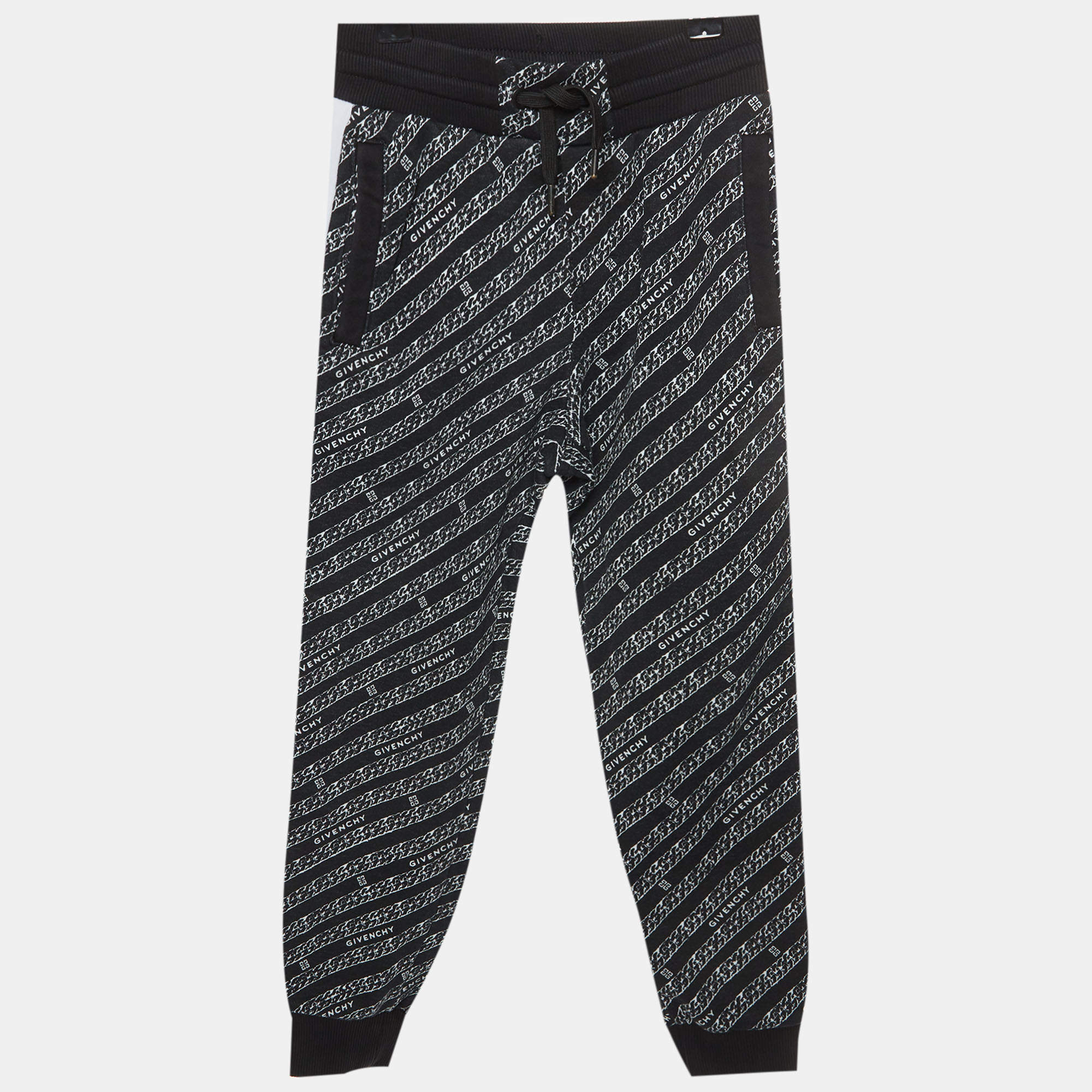 Pre Owned Givenchy Kids Black Logo Chain Link Print Jersey Sweatpants 8 Yrs 