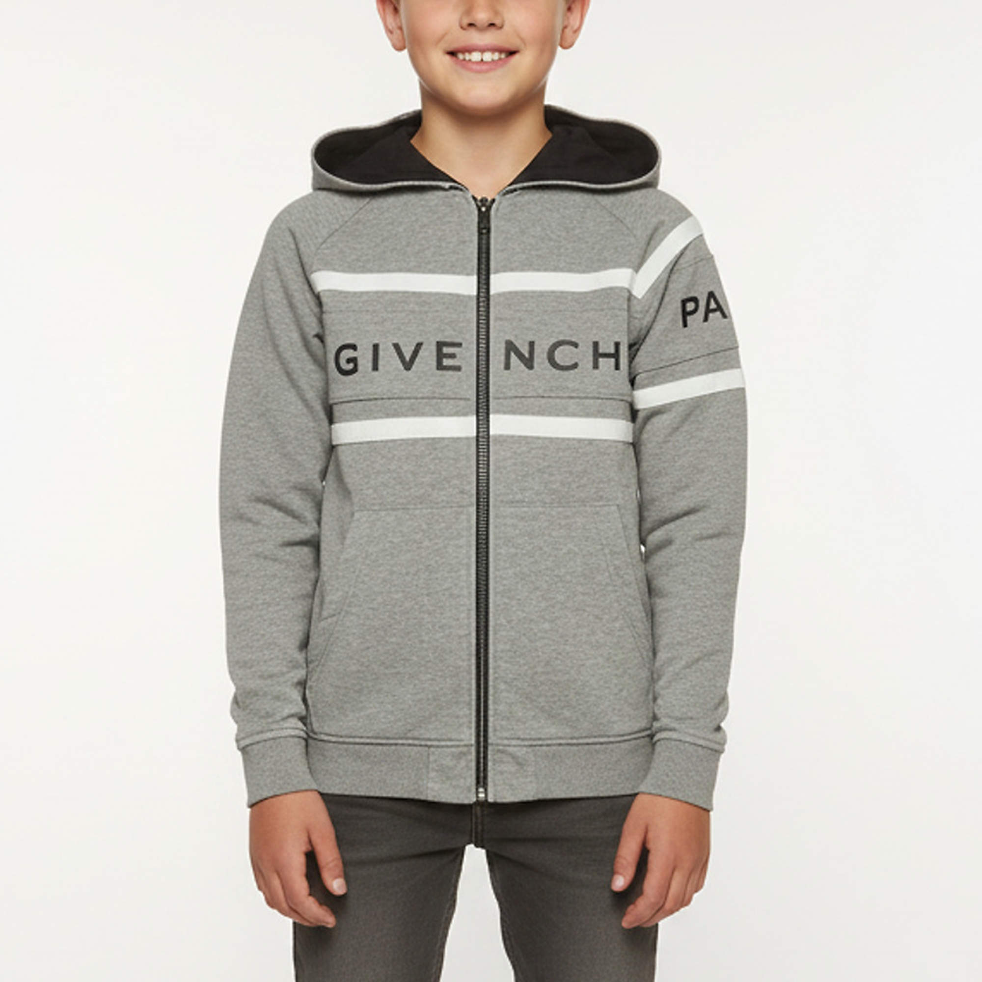 مملوكة مسبقًا Givenchy Kids Grey Logo Cotton Knit Hoodie 12 Yrs 