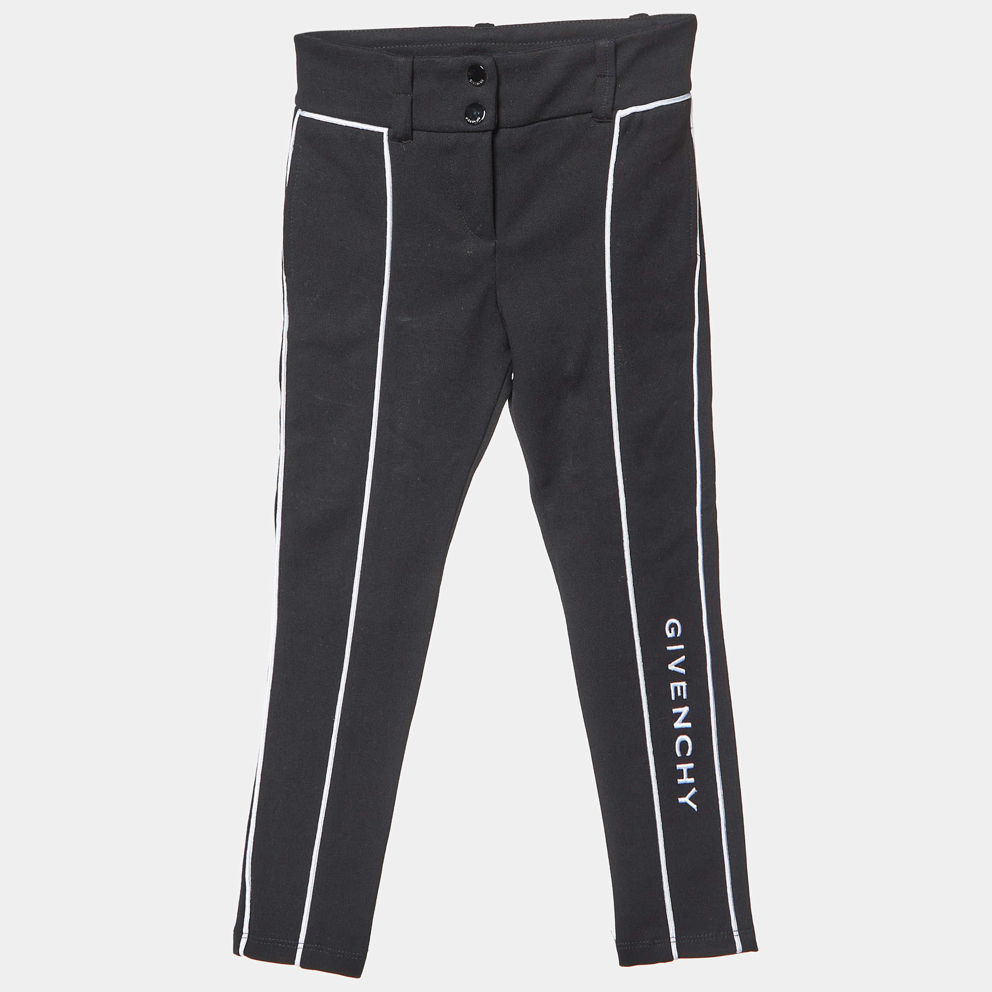 Givenchy Kids Black Cotton Blend Logo Embroidered Pants 4 Yrs