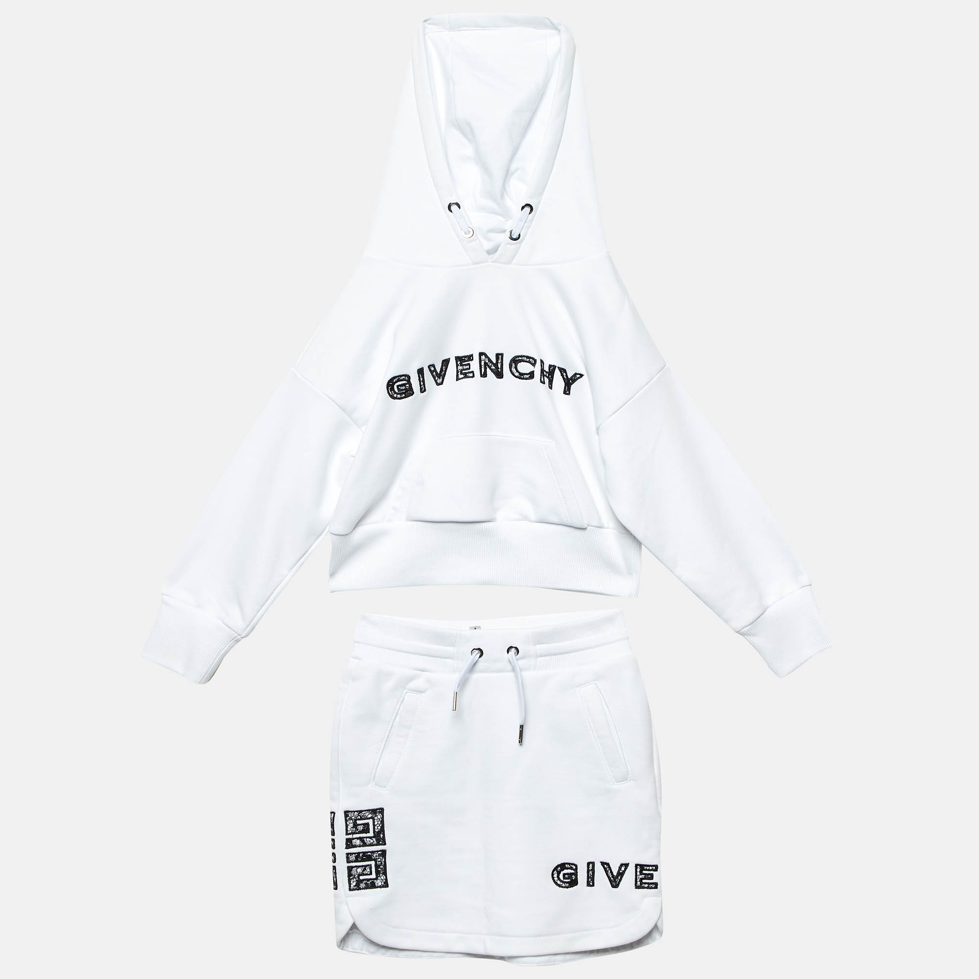 Givenchy Kids White Logo Embroidered Skirt & Hoodie Set 6 Yrs