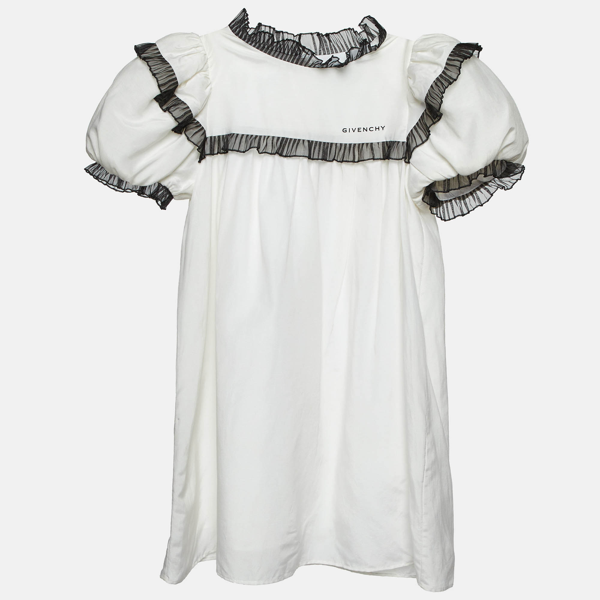 Pre Owned Givenchy Kids White Cotton Ruffled Trim Dress 8 Yrs
