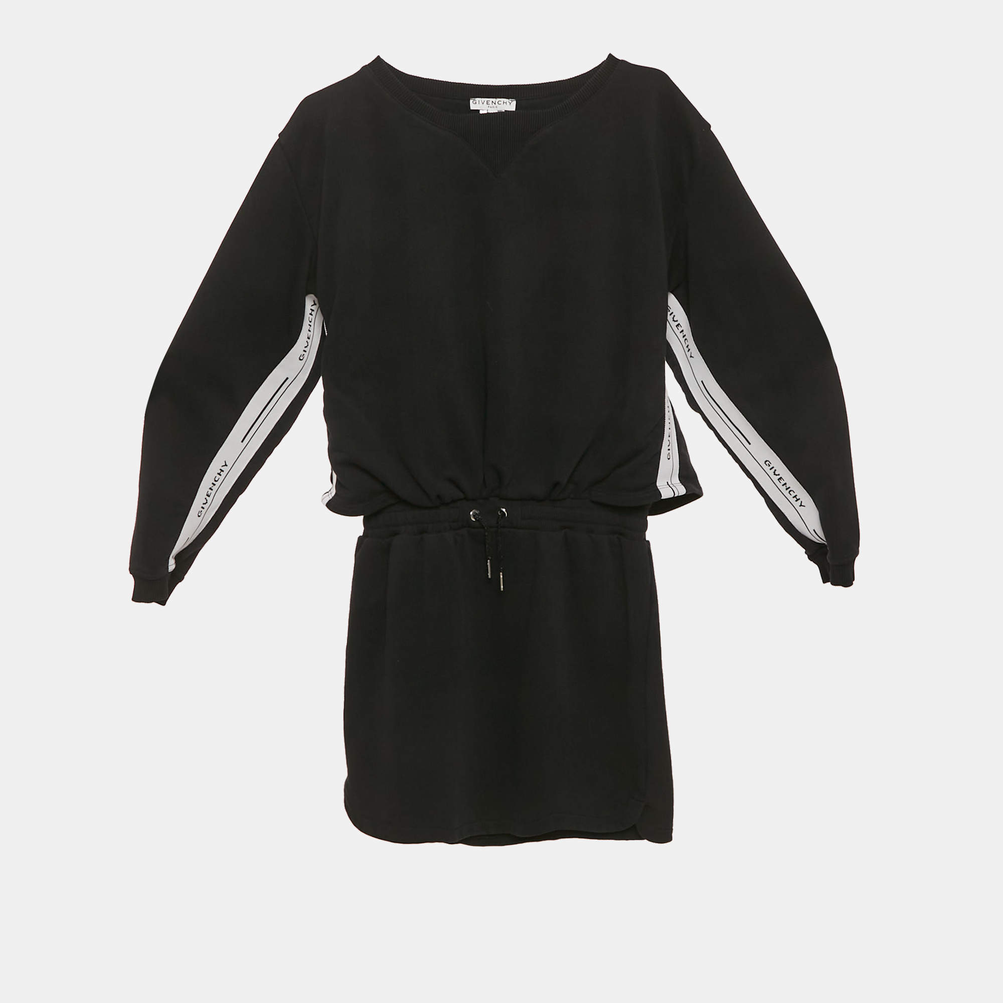 Pre Owned Givenchy Kids Black Cotton Logo Band Strip Tie Waist Dress 12 Yrs 
