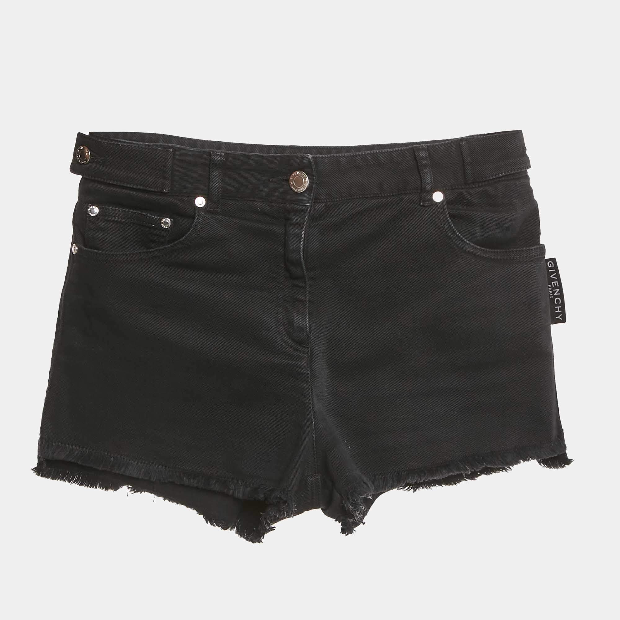 Pre Owned Givenchy Kids Black Logo Print Denim Frayed Edge Shorts 12Yrs