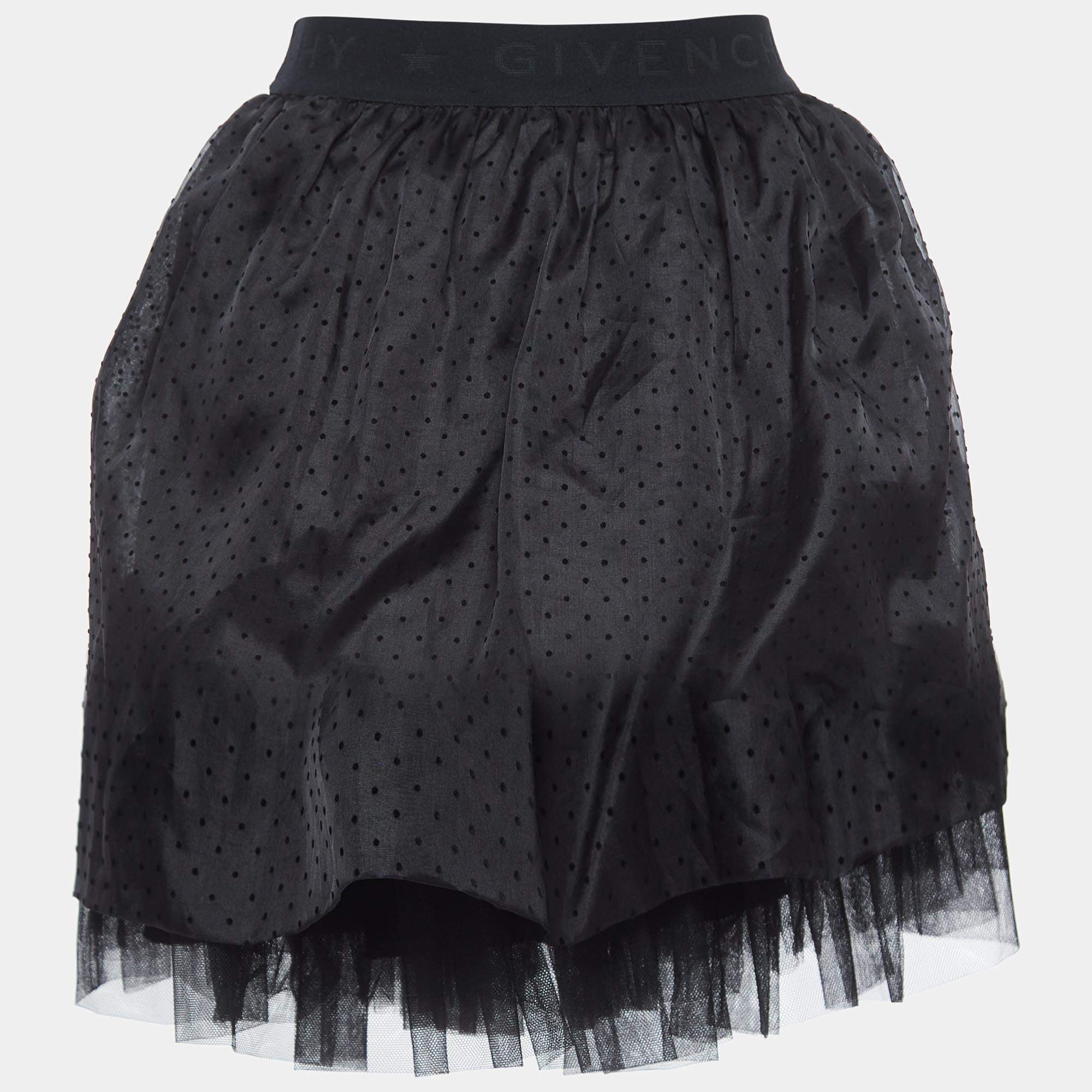 Givenchy Black Dotted Silk Tiered Skirt (10 Yrs)