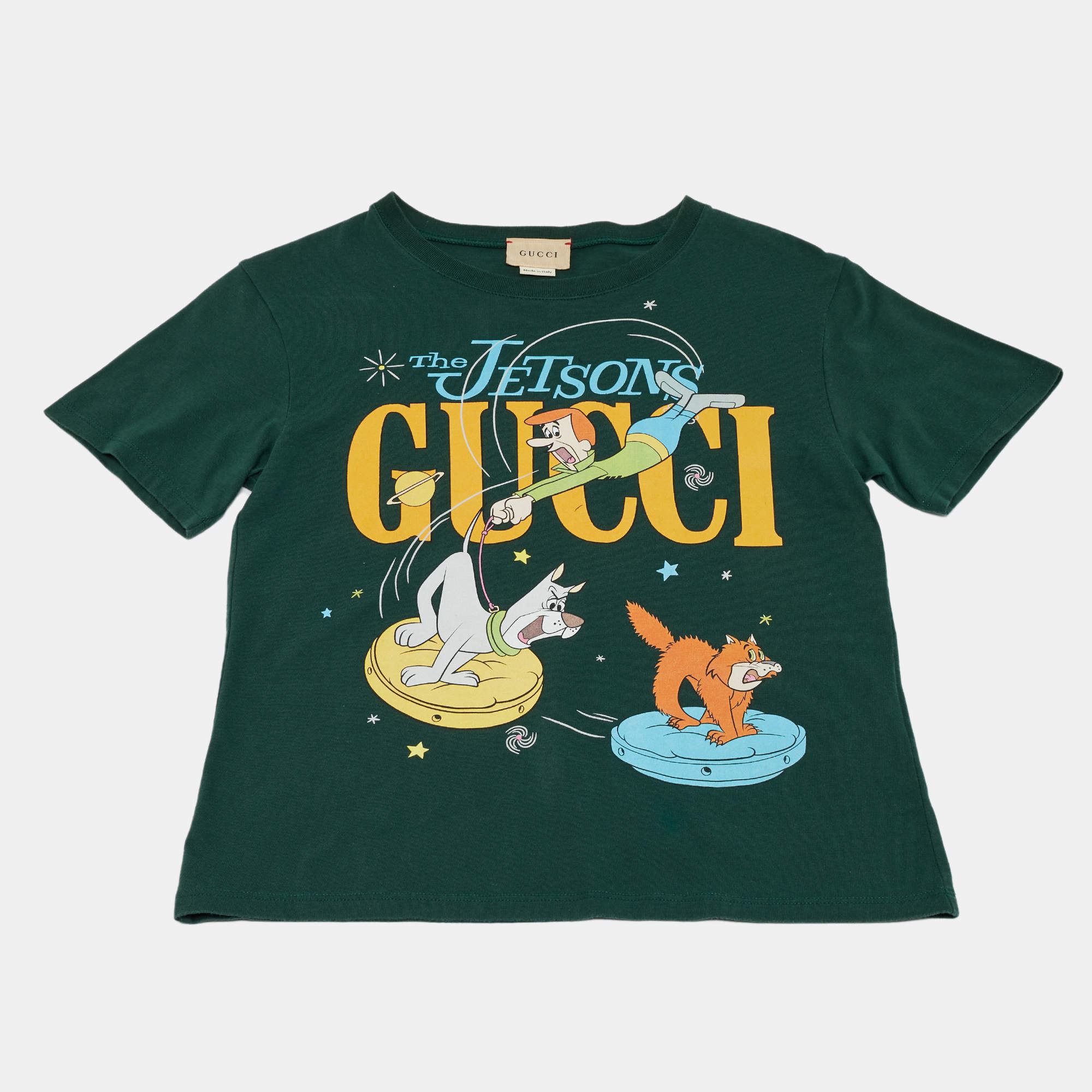 Pre Owned Gucci Kids X The Jetsons Dark Green Printed Cotton T-Shirt 10Y 