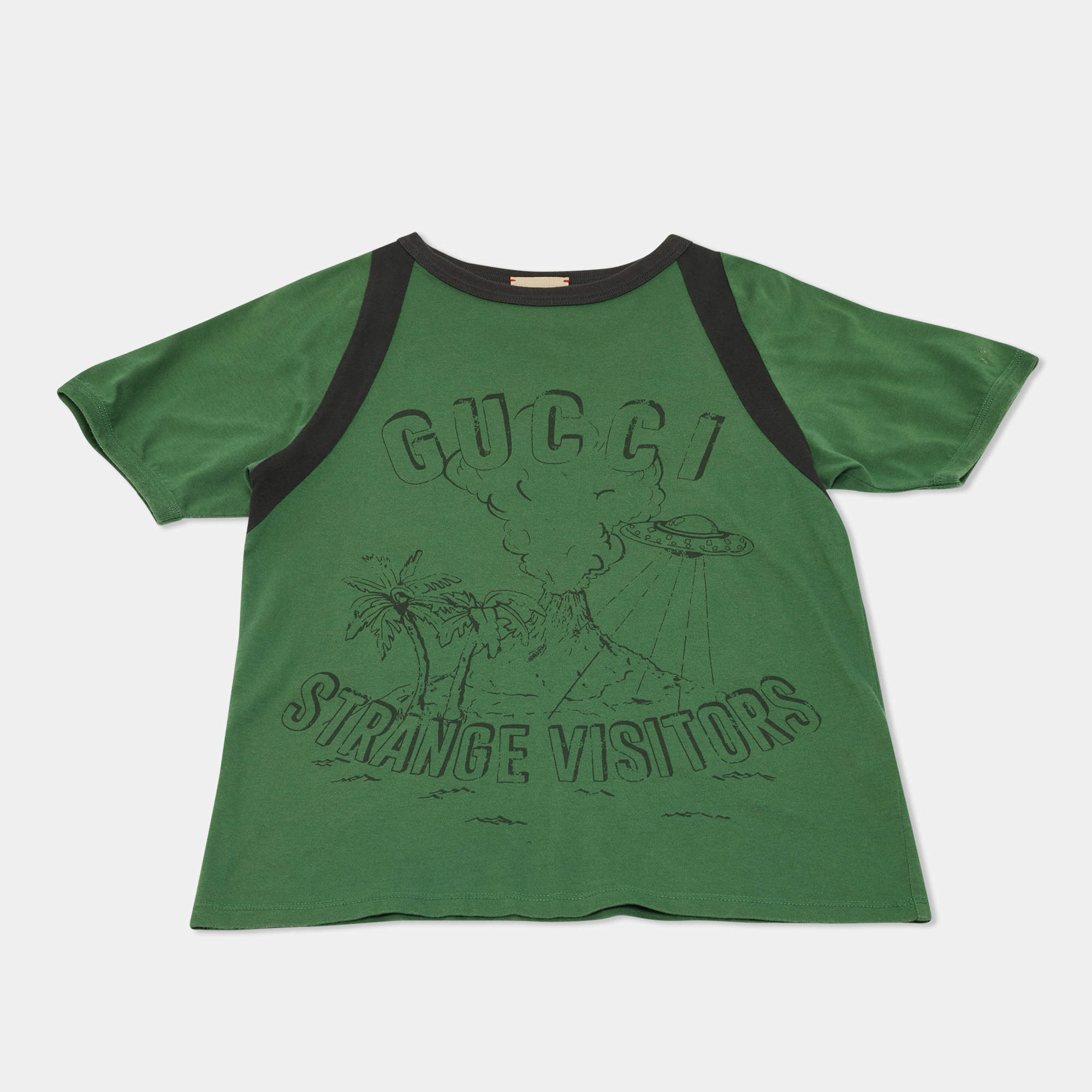 Pre Owned Gucci Kids Green Printed Cotton T-shirt 8Y
