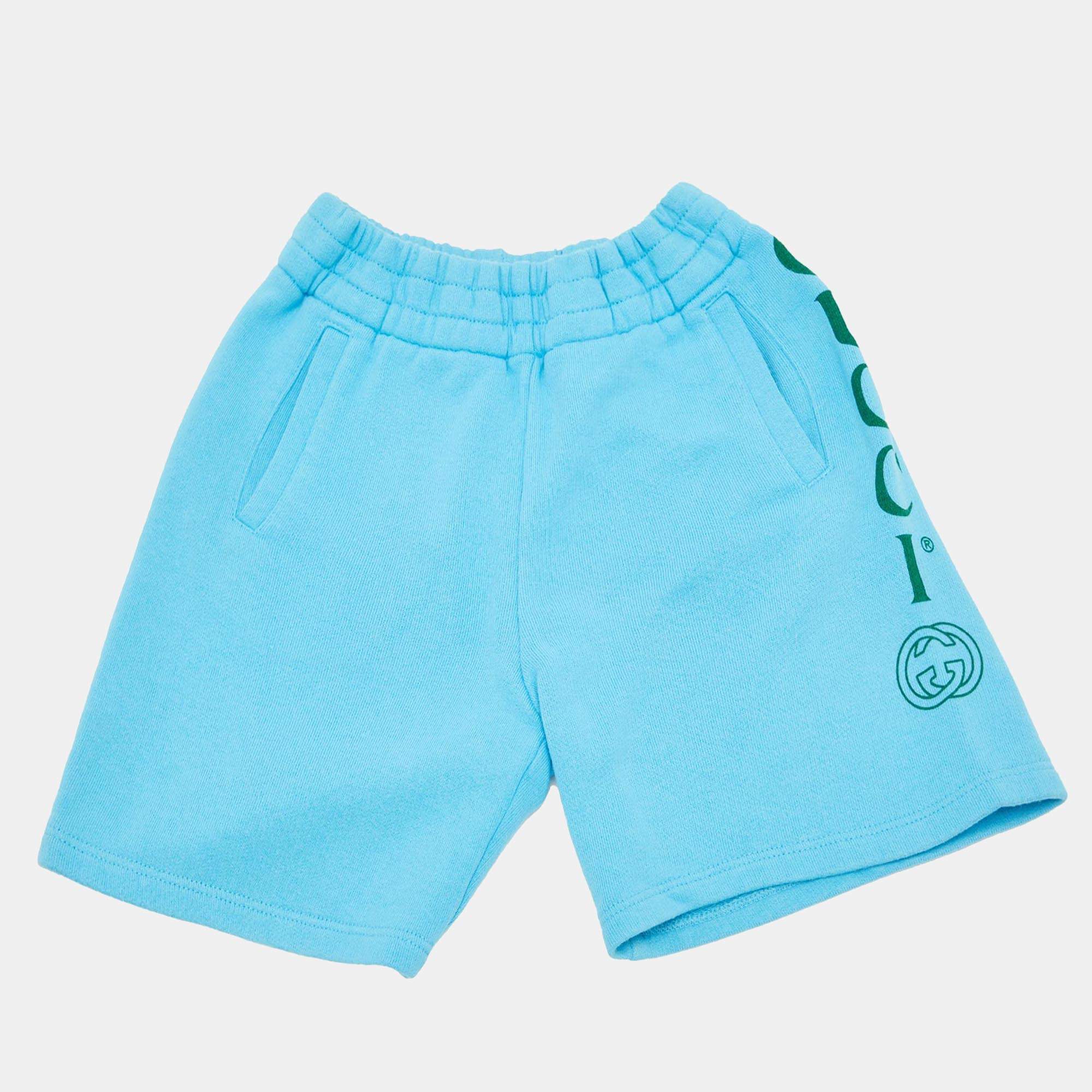 Pre Owned Gucci Kids Blue Logo Print Cotton Shorts 6 Yrs 